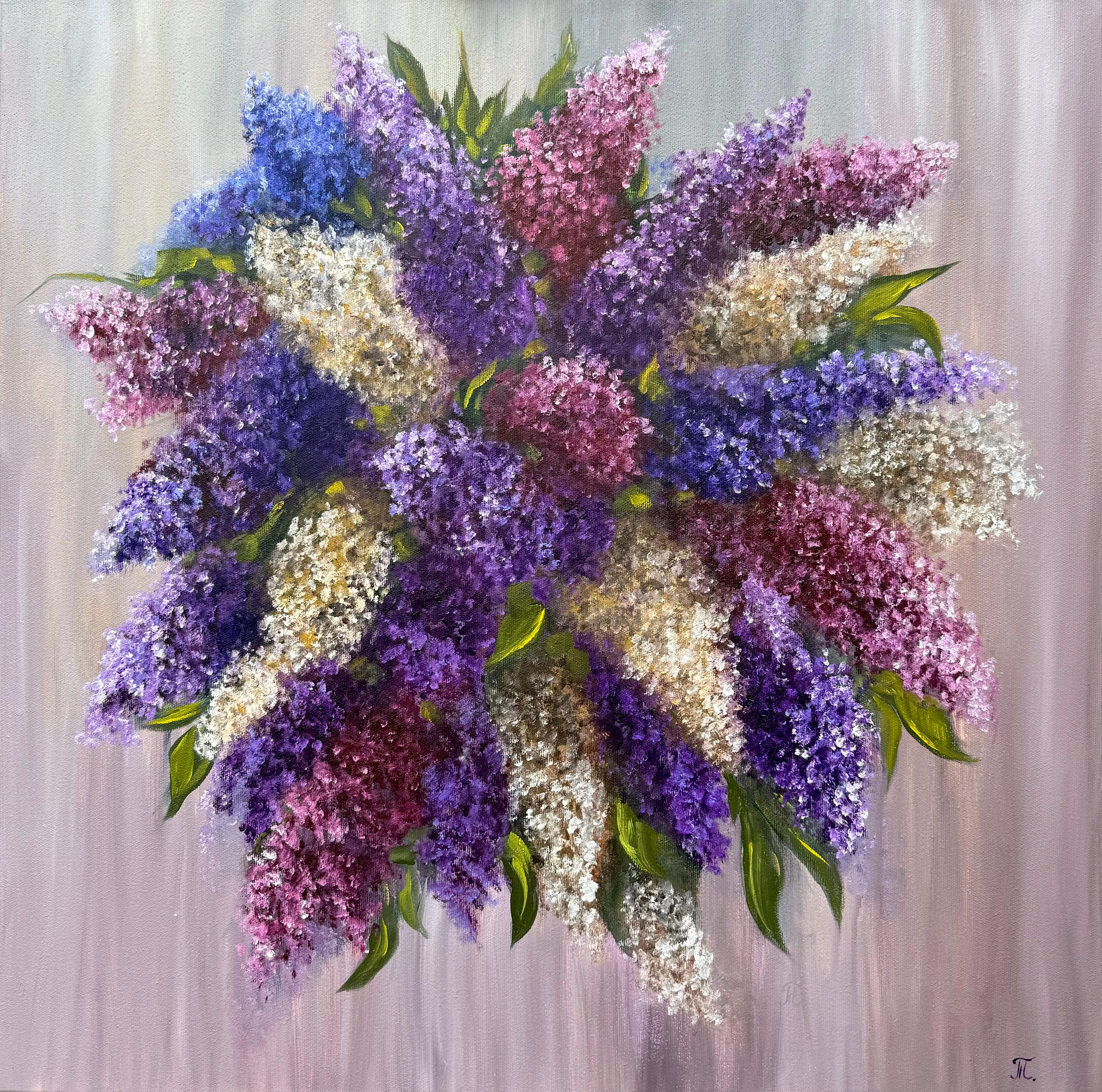 Magie des Flieders (Grau), Landscape Painting, von Tanja Frost