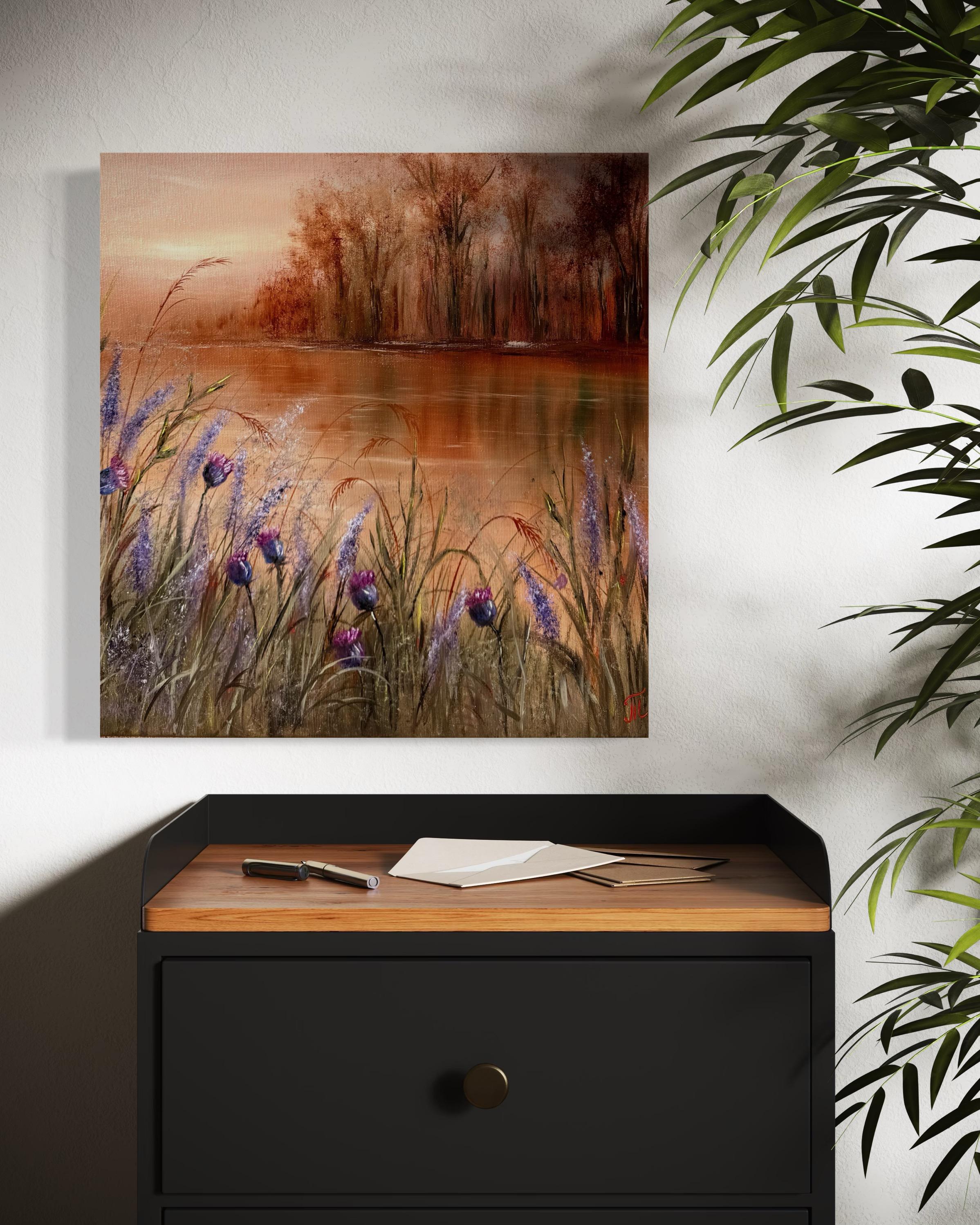 September Calm (Braun), Landscape Painting, von Tanja Frost