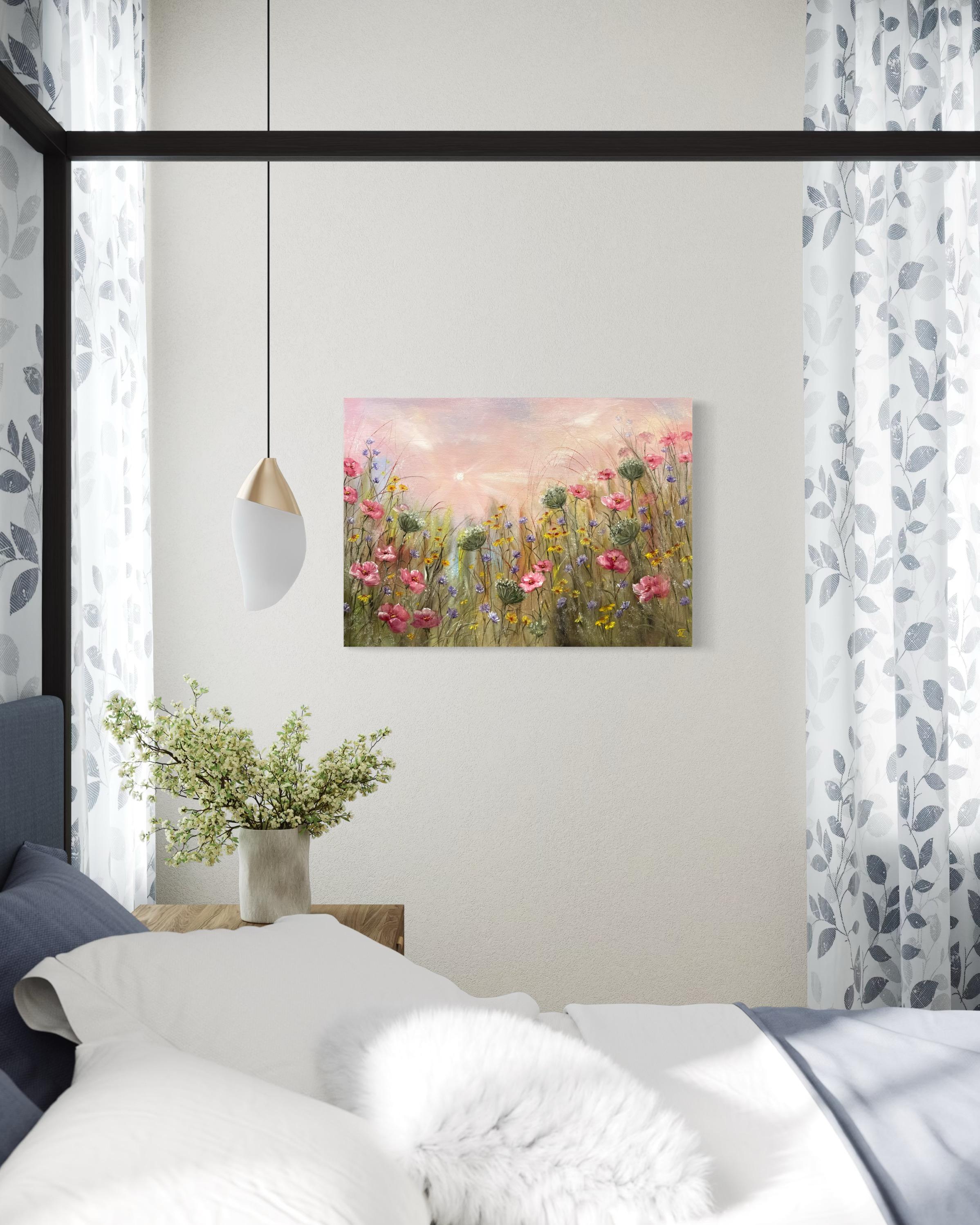 Wenn man sich dieses Bild ansieht, hat man das Gefühl, dass der Morgen niemals endet.
Die Blumen erheben sich sanft in den weichen Himmel, als ob sie mit Ihnen atmen würden.
Hier gibt es keine Eile, sondern nur Licht, Duft und das Versprechen einer