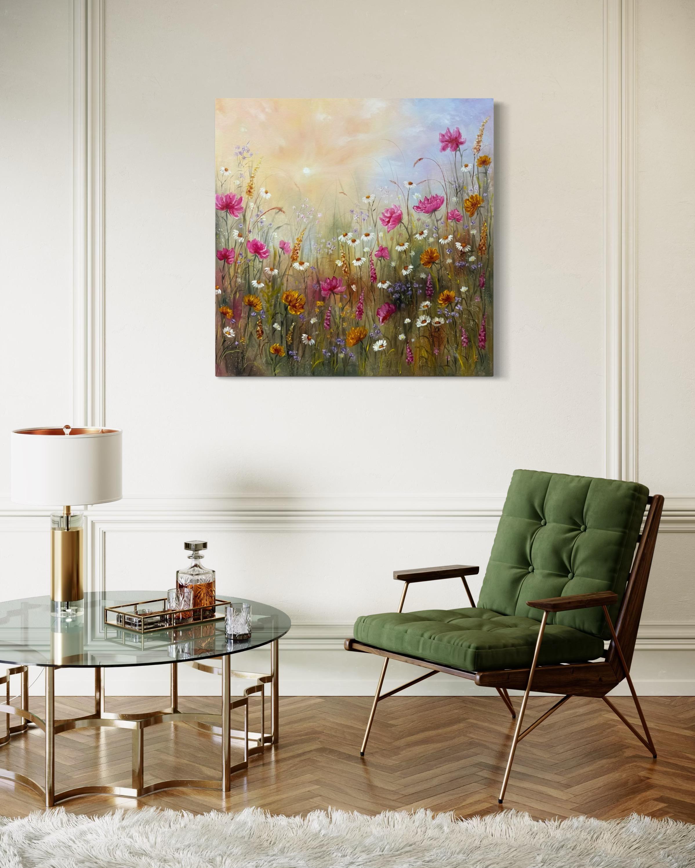 Cette peinture ressemble au souffle de l'été, figé dans le calme du petit matin. La douce lumière de l'aube enveloppe les fleurs sauvages, donnant à l'ensemble un sentiment de paix et d'émerveillement tranquille. Il n'y a pas de précipitation ici -