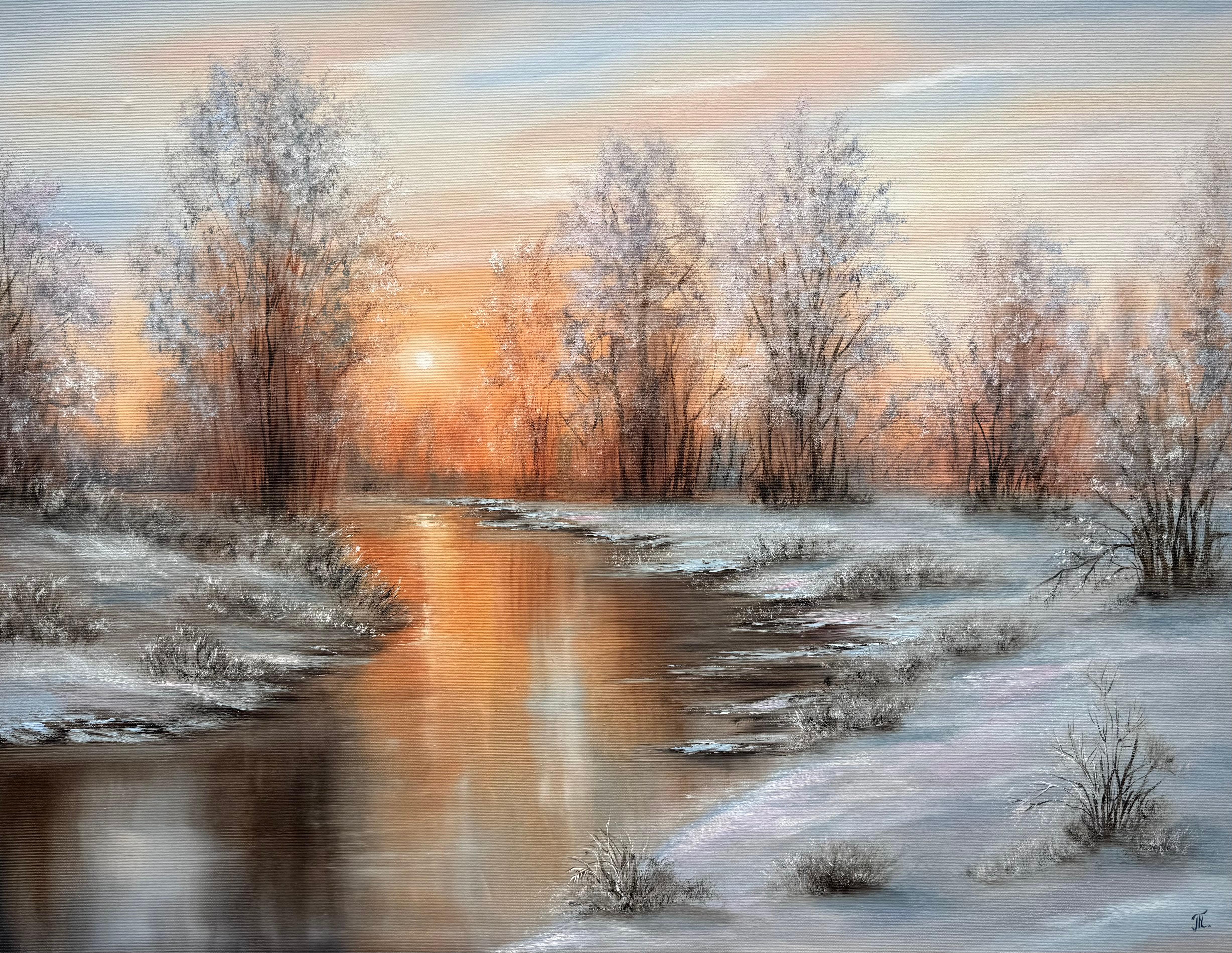 Il sole nello specchio di ghiaccio - Painting Impressionismo di Tanja Frost