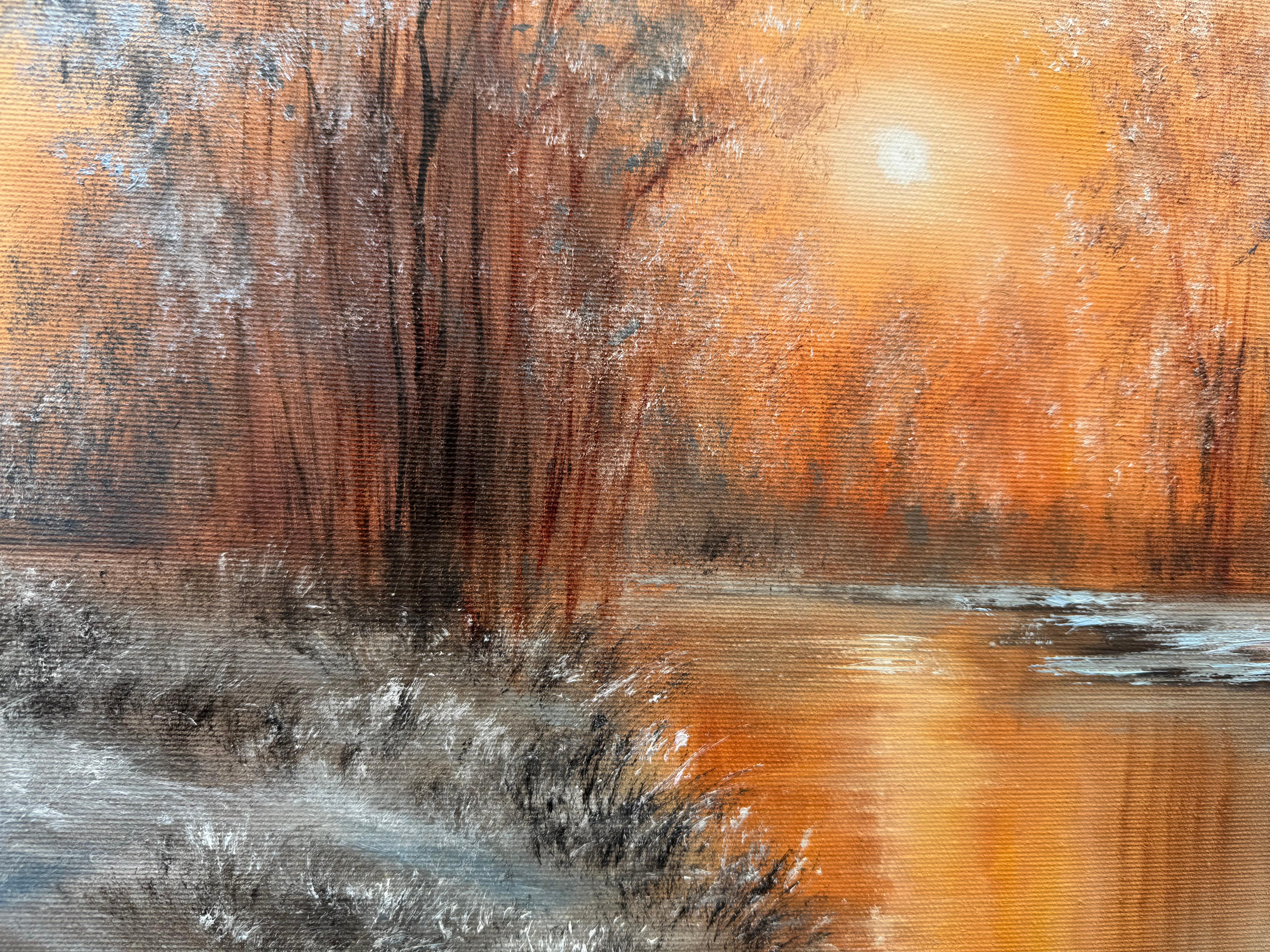 Il sole nello specchio di ghiaccio - Landscape Painting Grigio di Tanja Frost
