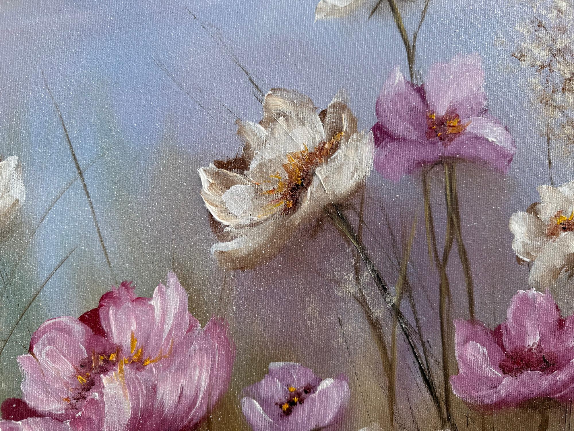 Tender Field - Kollektion Floral Symphony (Grau), Landscape Painting, von Tanja Frost