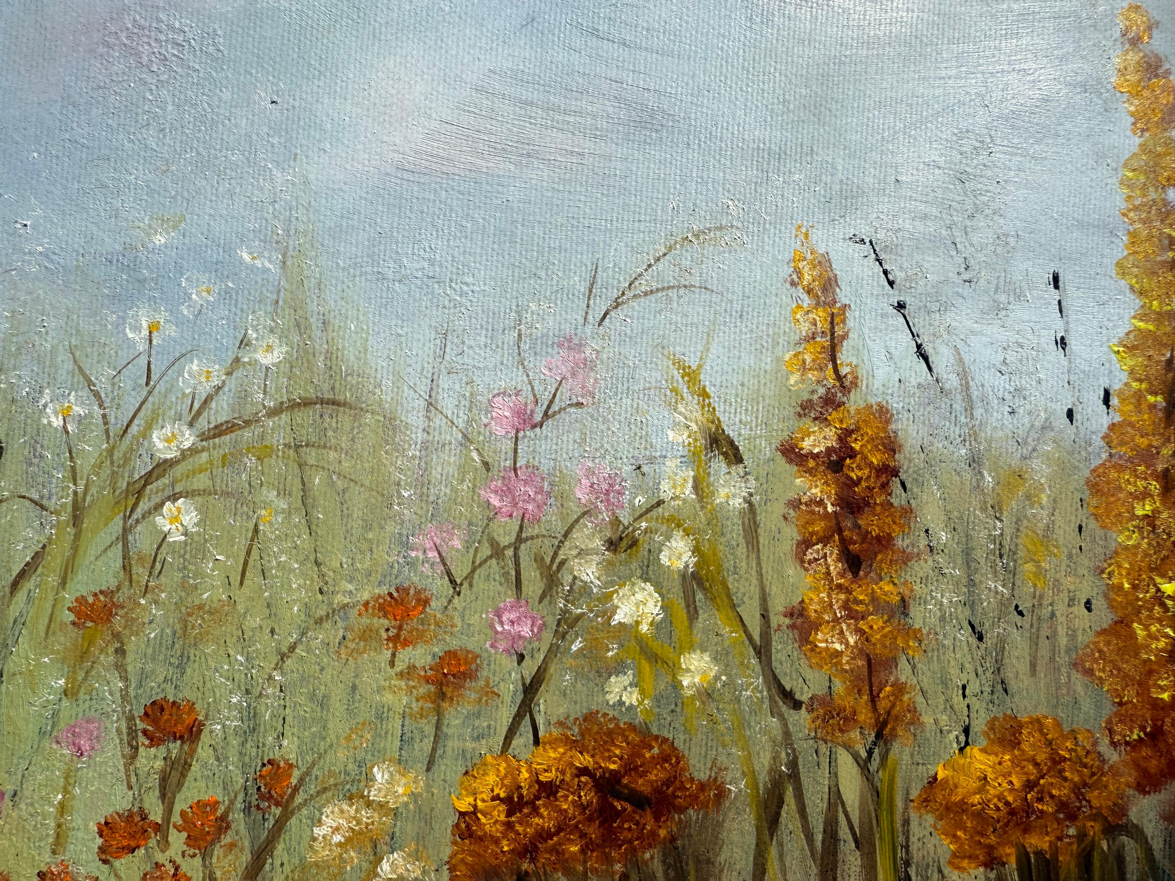 Whispers of Wild Bloom - Gray Landscape Painting by Tanja Frost
