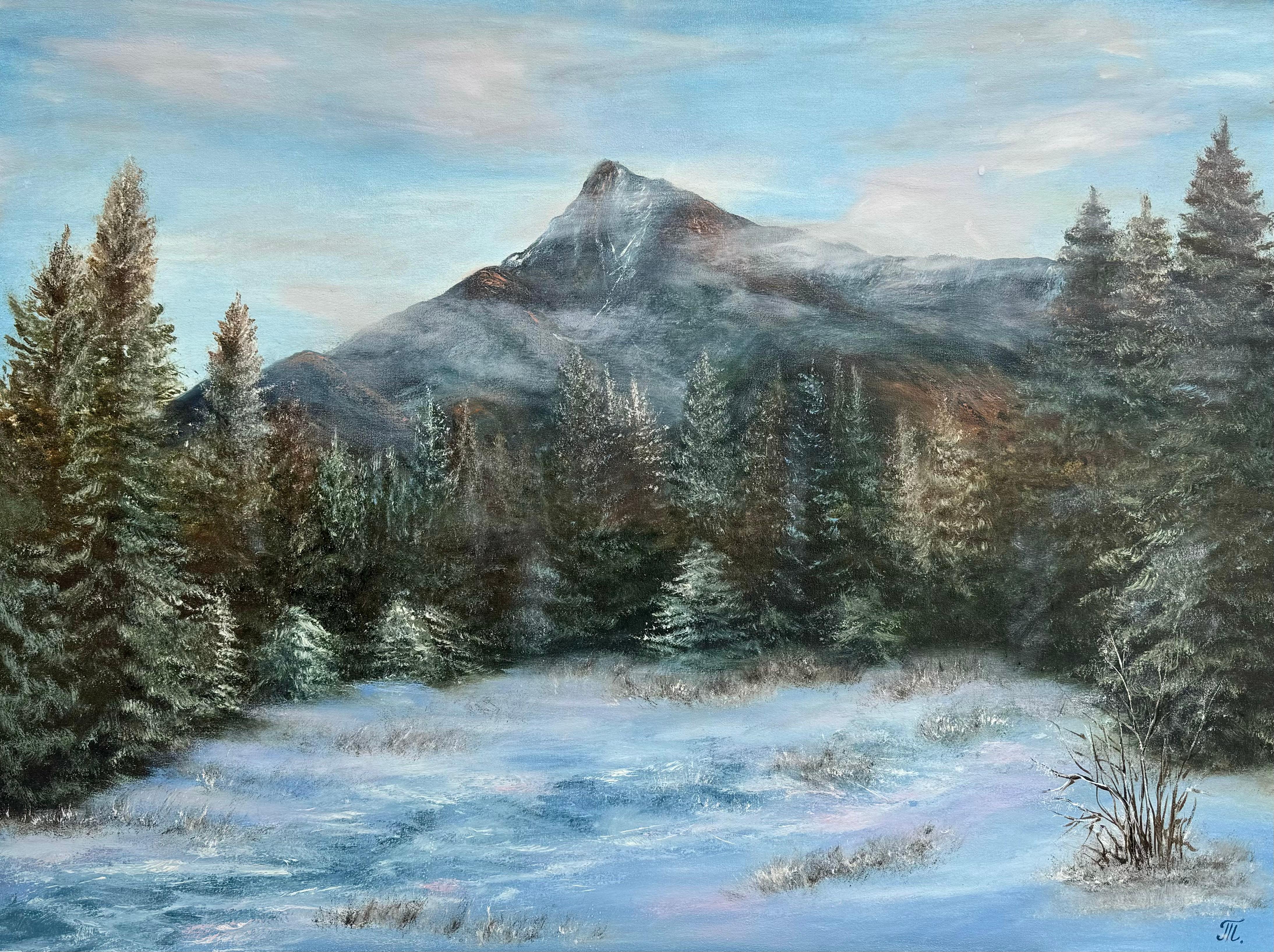 Winter Serenity - Blue Landscape Painting by Tanja Frost