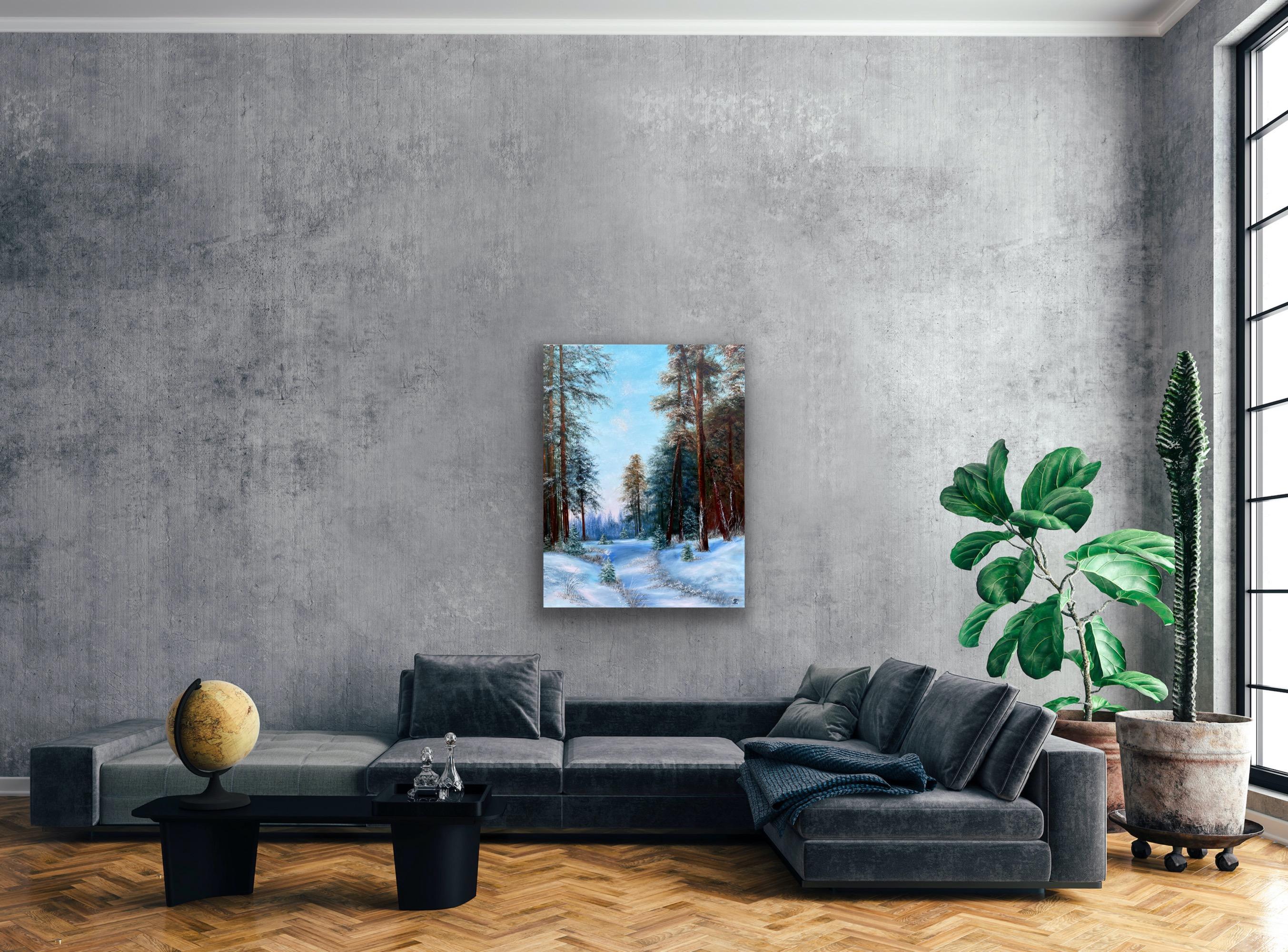 Winters Waldweg (Impressionismus), Painting, von Tanja Frost