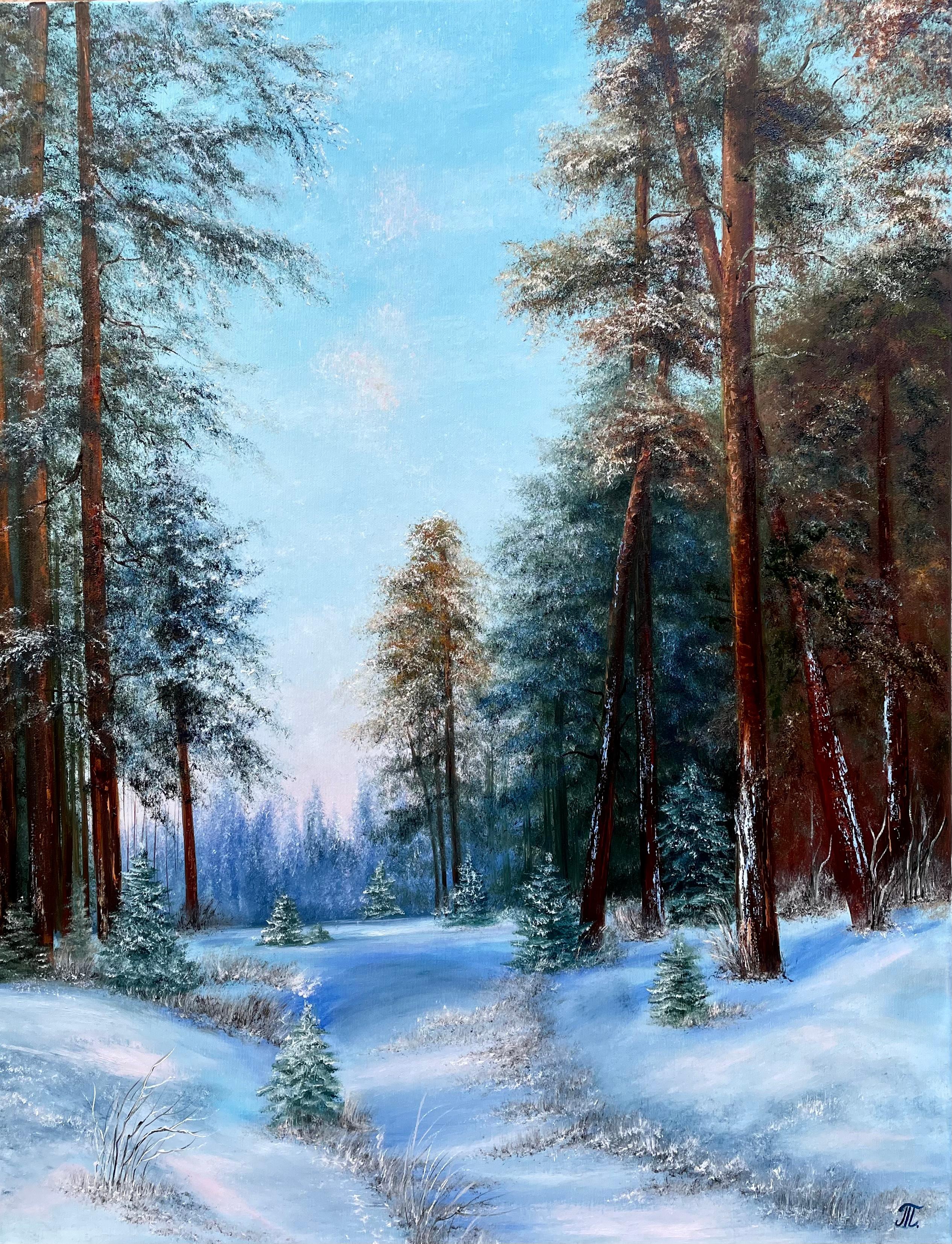 Tanja Frost Landscape Painting – Winters Waldweg