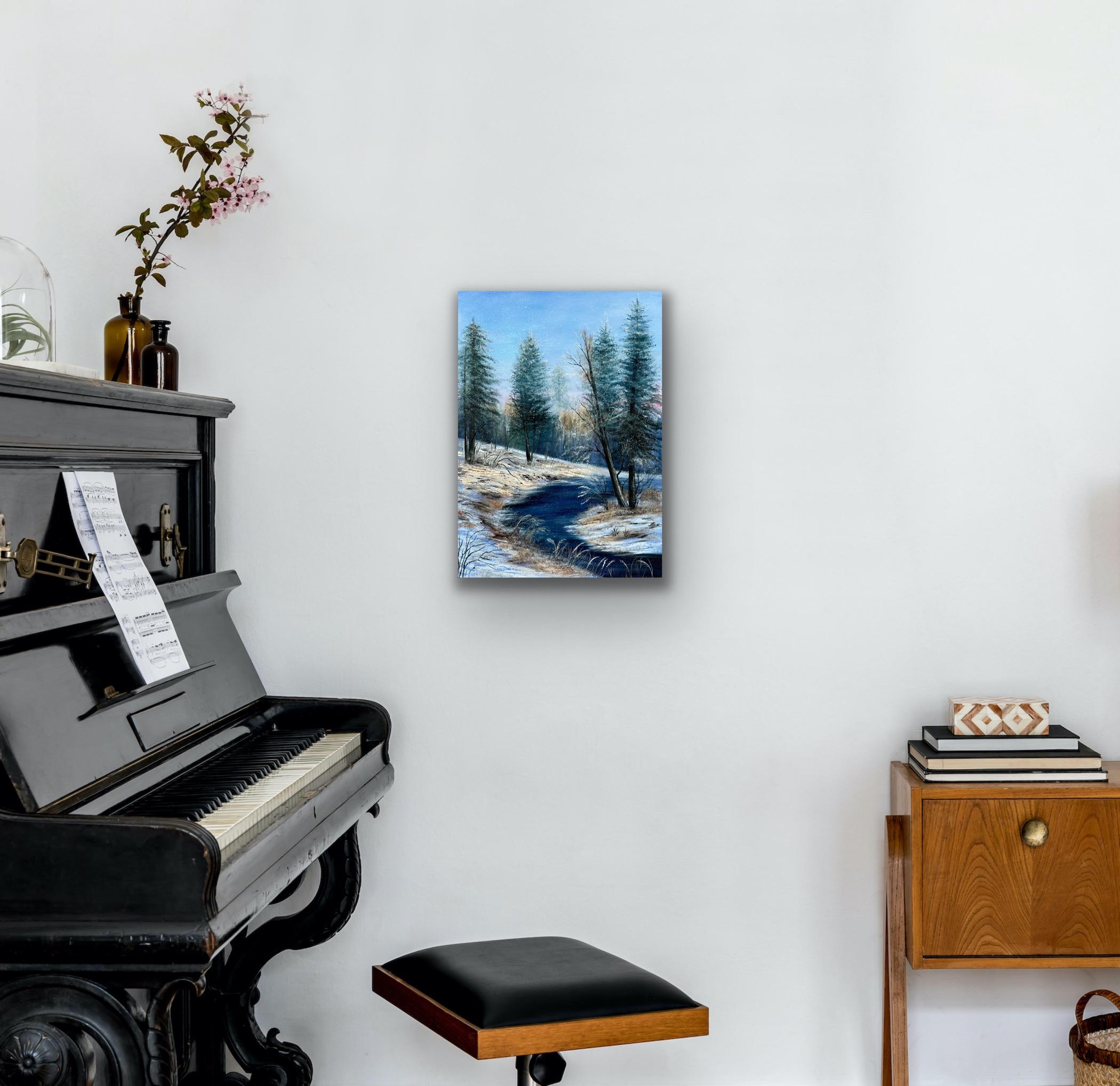 A Winter - Gris Landscape Painting par Tanja Frost