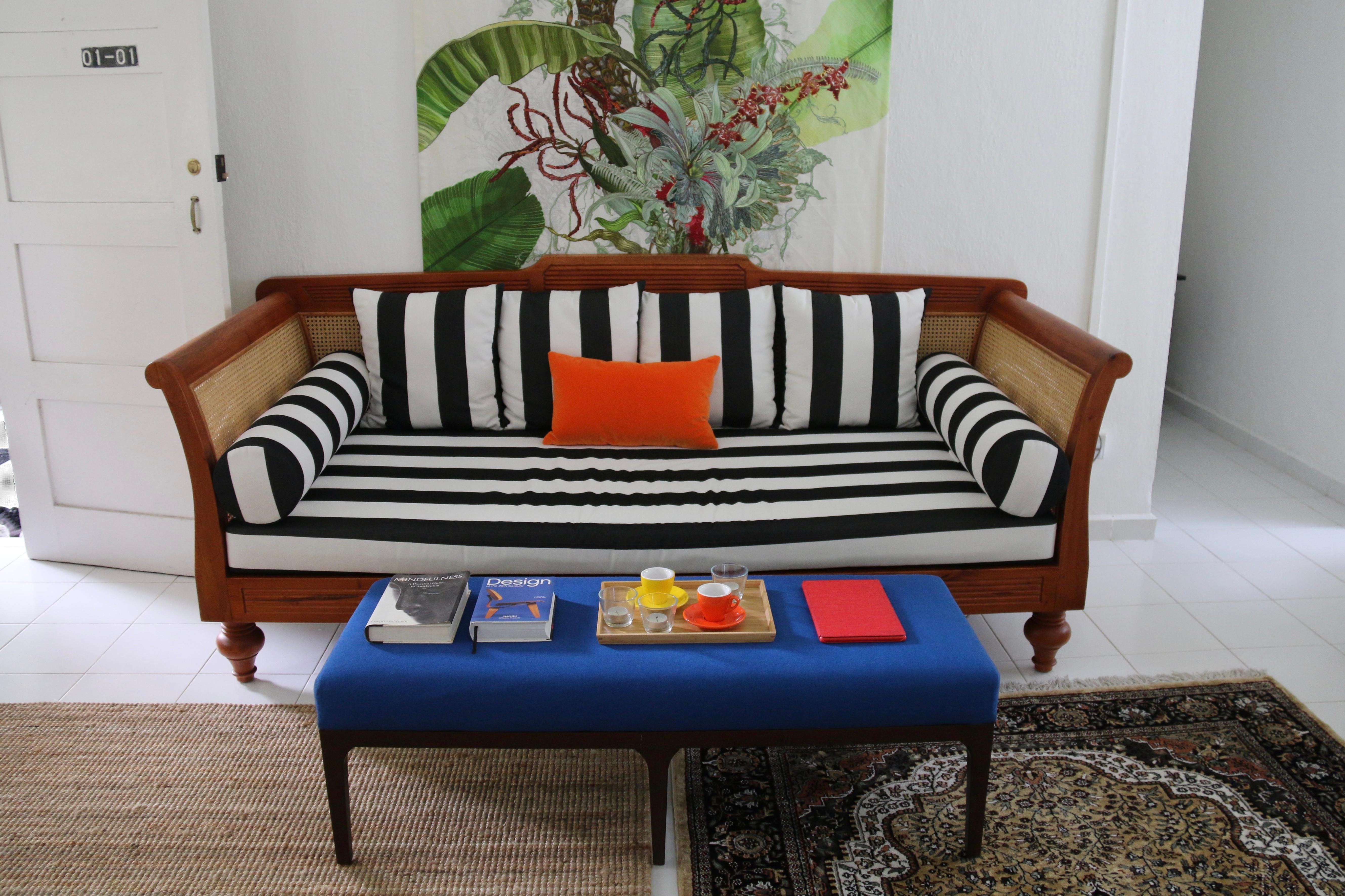 Indonesian Tanjong Classic Daybed, Teak with Woven Cane and Cushion, Early Prototype For Sale