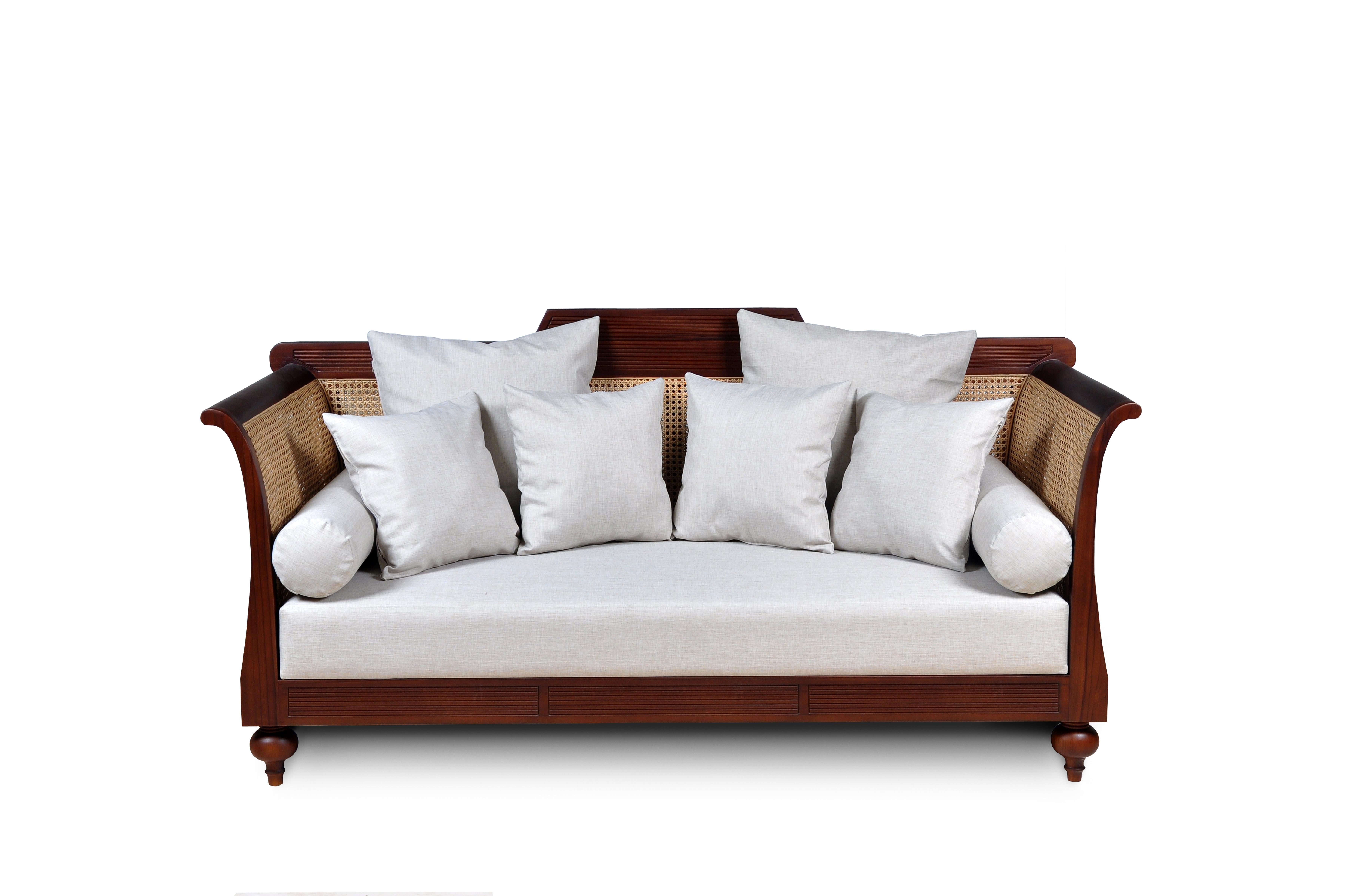 This classic, colonial style daybed has a tropical vibe that will bring romantic whimsy to your room. Made from sustainably sourced teak and natural hand woven cane (a fast growing, renewable resource), it also comes with two bolster pillows and six