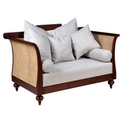 Tanjong Classic Loveseat, Teak with Woven Cane and Cushion