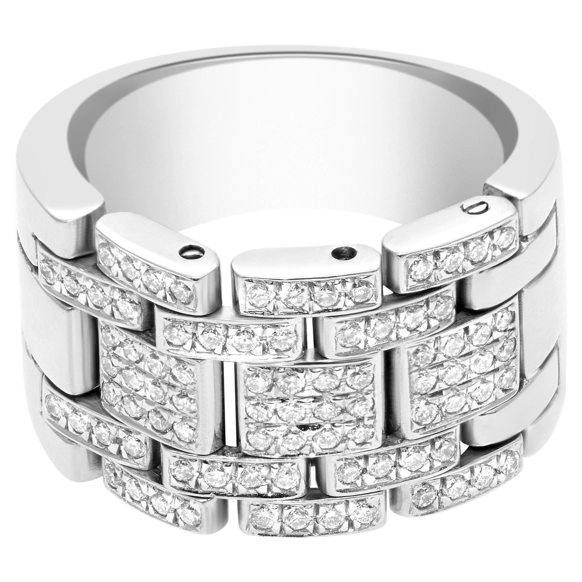 Tank Americane Diamond Ring in 18k White Gold, Flexible Style Ring For Sale