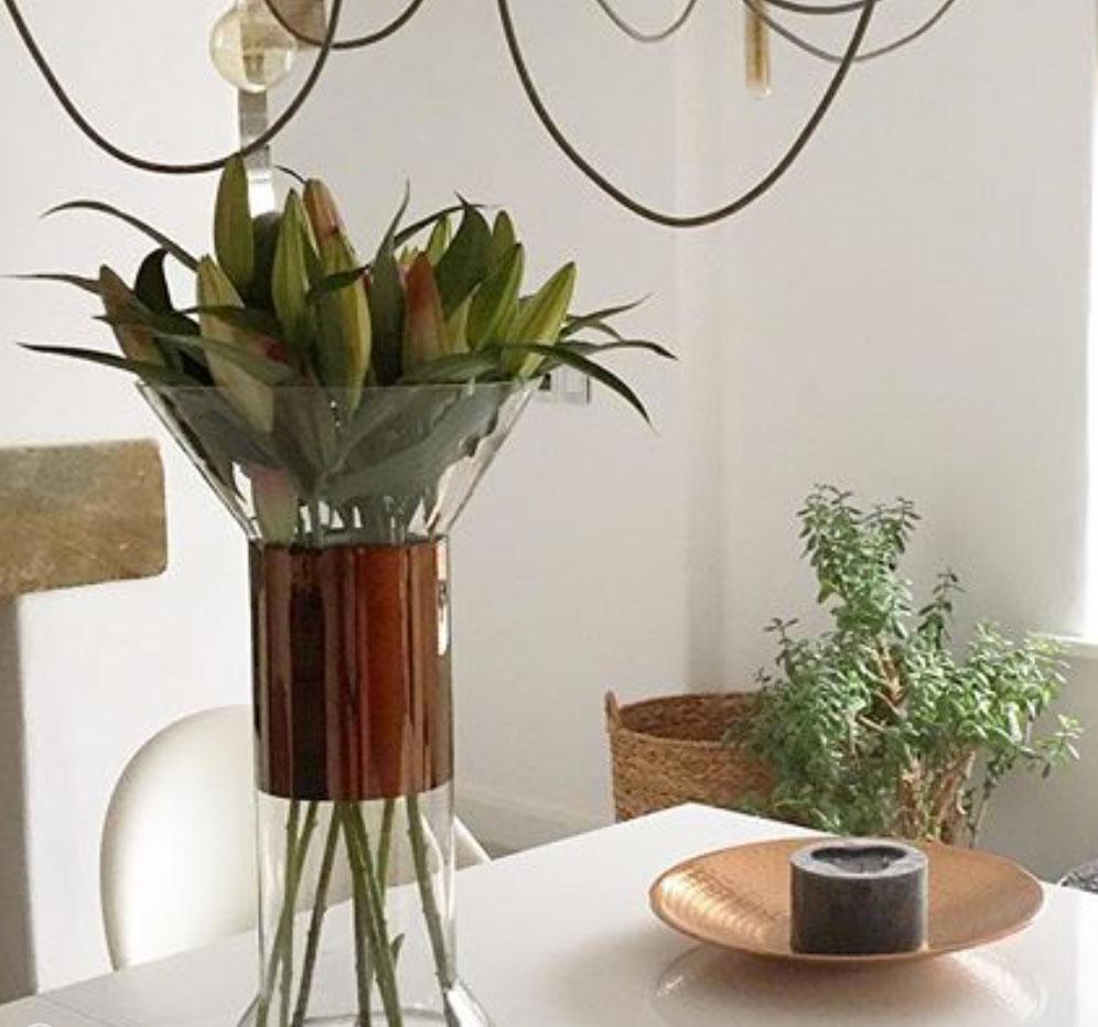 Modern Handblown Glass and Copper Vase