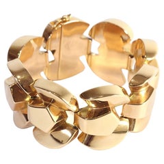 Grand bracelet Tank français en or 18 carats, période rétro
