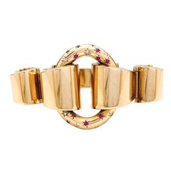 Tank Bracelet, Pink Gold, Diamonds, Red Stones