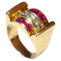 Tank Diamond Ruby Ring 18k Gold