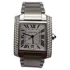 Tank Française Large 28mm x 32mm W51002Q3 Orologio in acciaio con lunetta personalizzata con diamanti