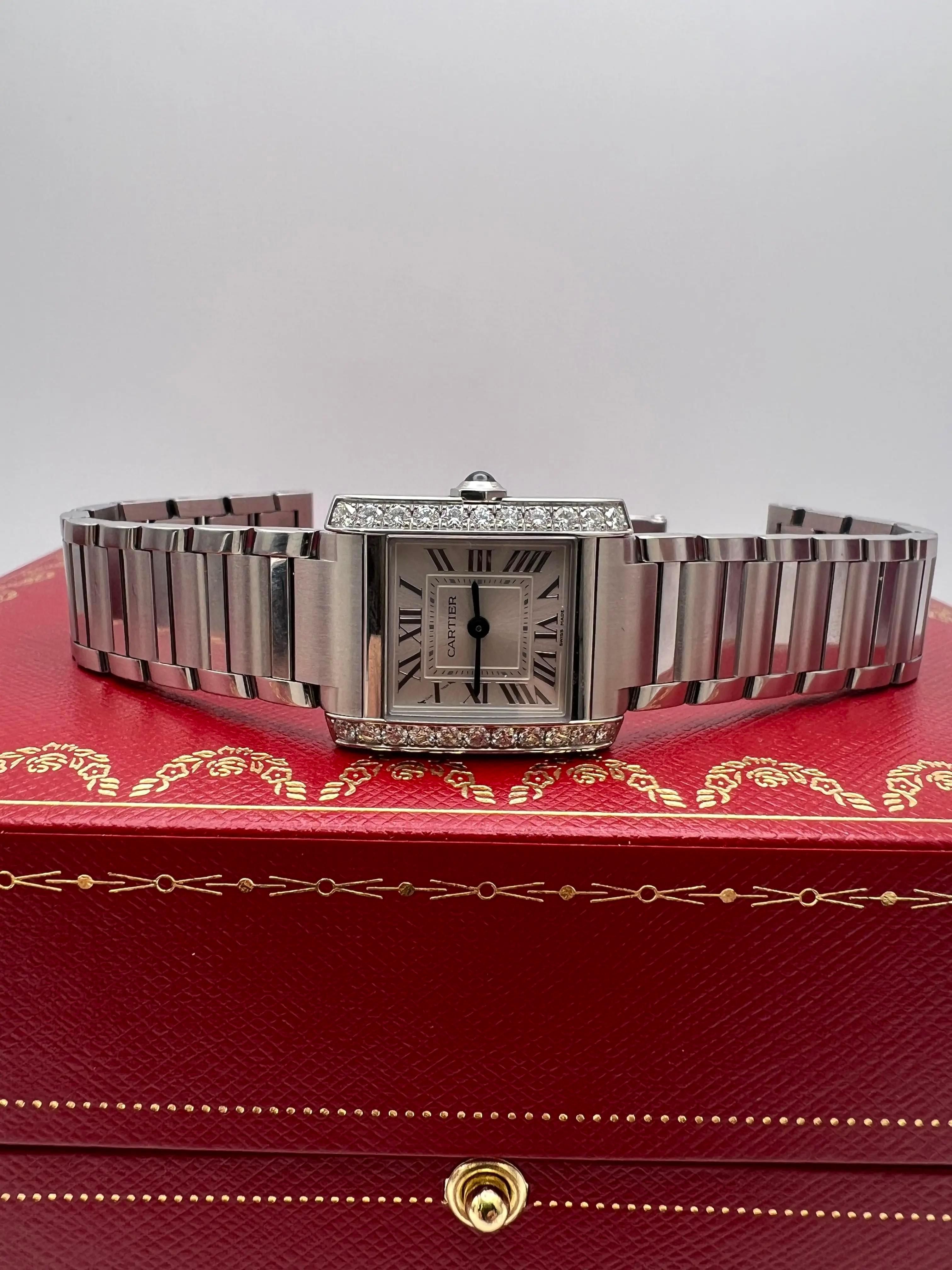 Taille ronde Tank Française Small Factory Diamond Bezel Steel W4TA0029 Box Set en vente