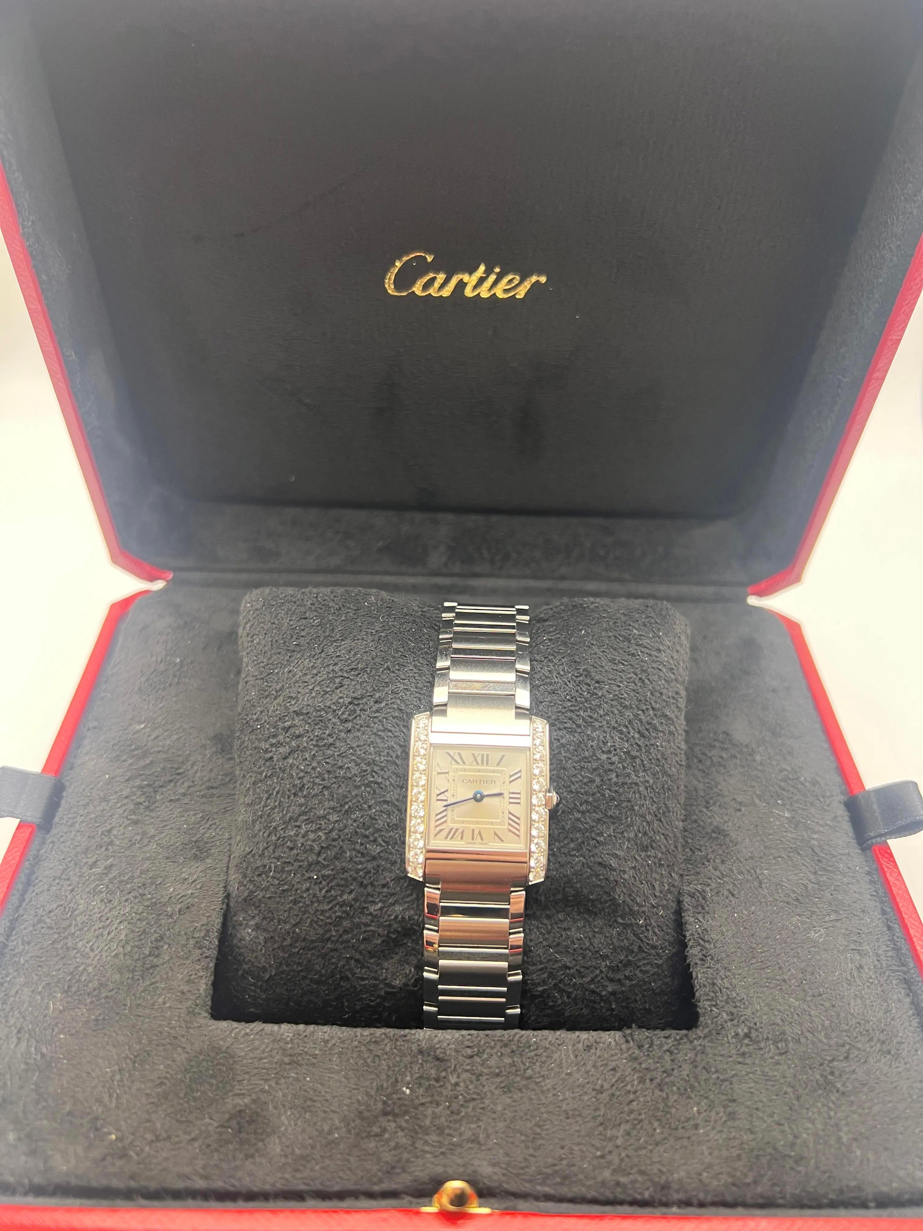 Tank Française Small Factory Diamond Bezel Steel W4TA0029 Box Set Excellent état - En vente à New York, NY
