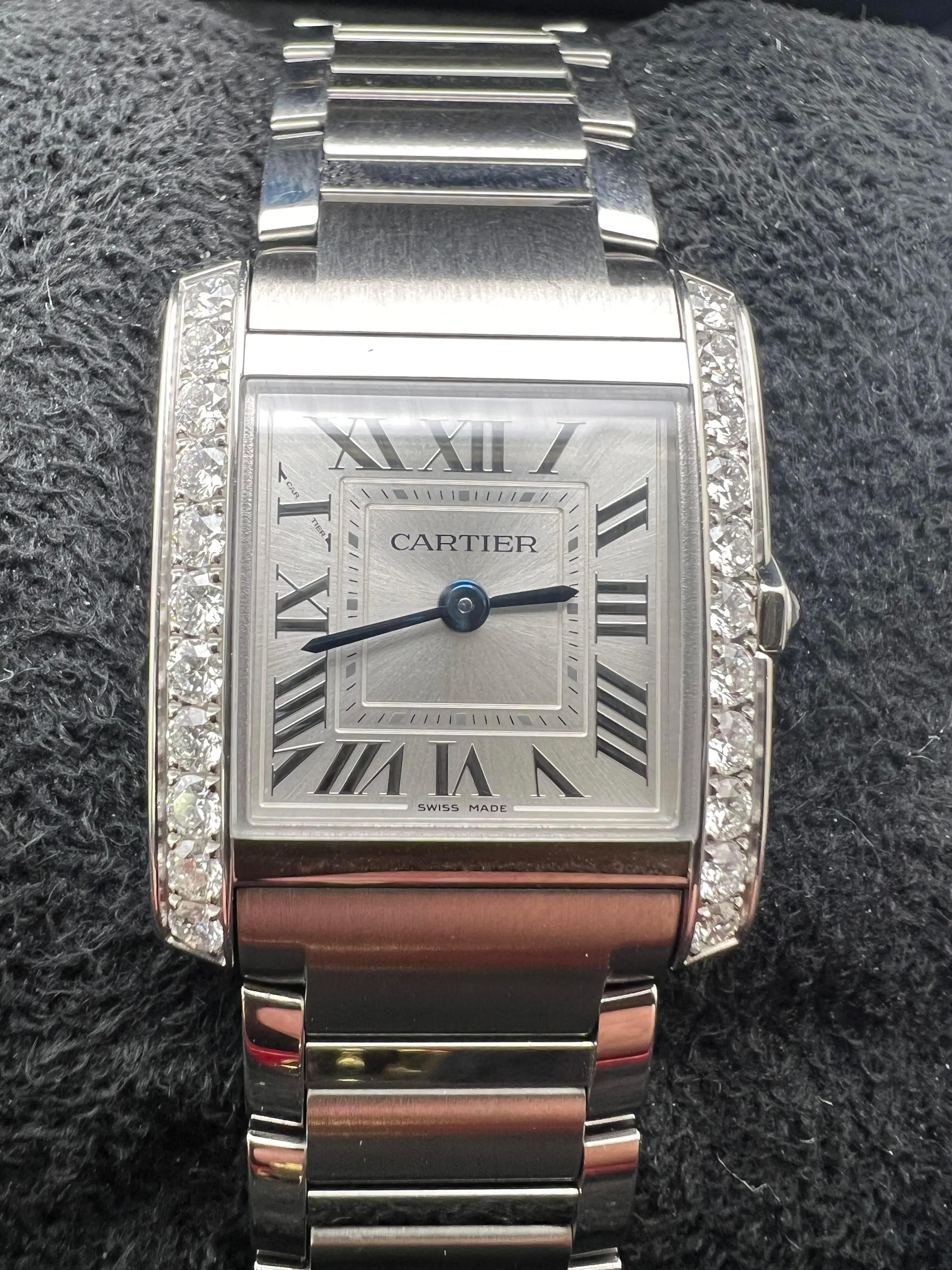 Tank Française Small Factory Diamond Bezel Steel W4TA0029 Box Set Pour femmes en vente