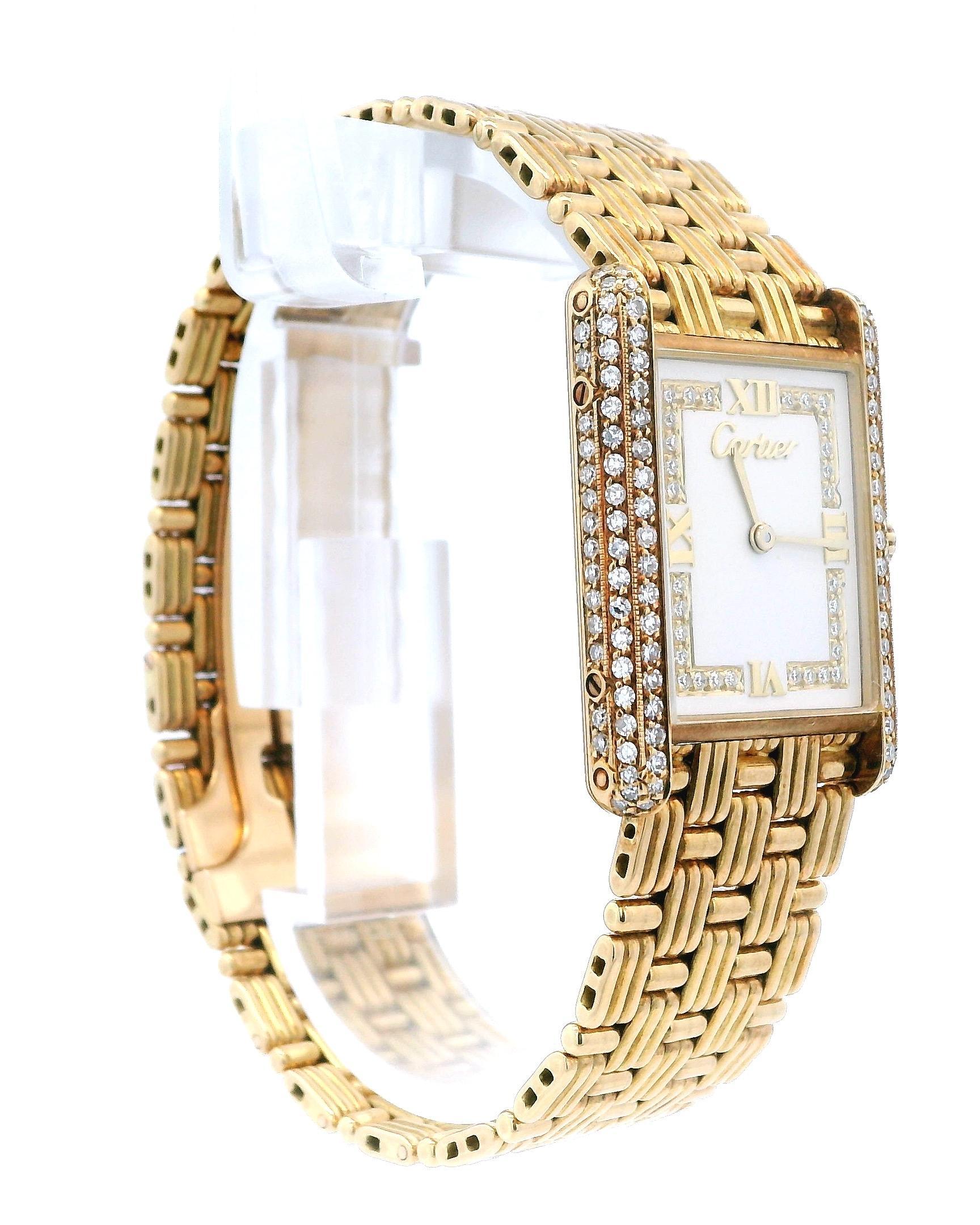 Cartier Tank Louis large. 23.7X30.7mm, lug to lug, 18K yellow gold case with factory diamond bezel and dial. Cream diamond 