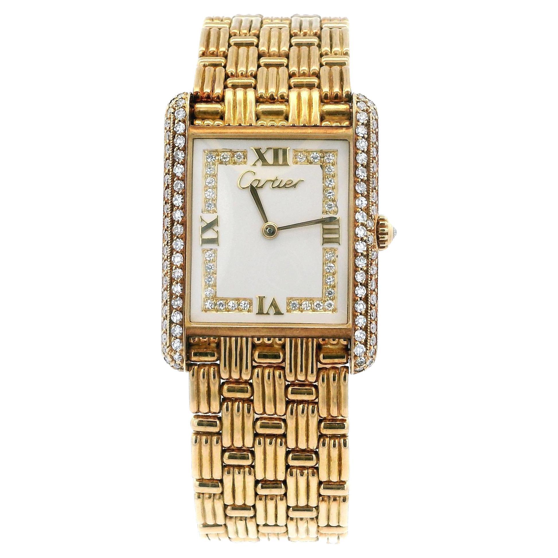 Tank Louis Cartier Large WA3001A7 Diamond Dial and Bezel Cartier link bracelet For Sale