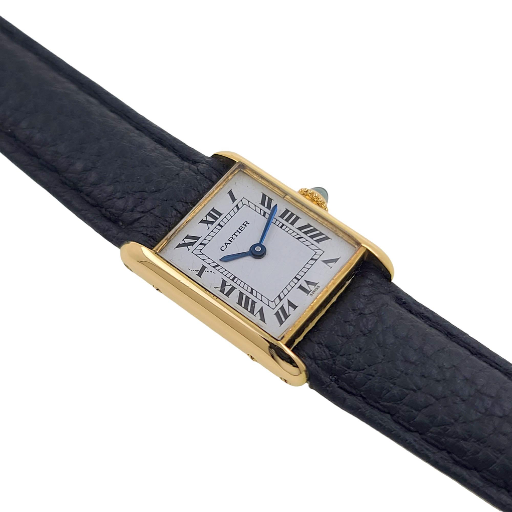 Tank Louis Cartier LC 67117 18k Gold 1977 Sapphire Cabochon Railway 78087 In Excellent Condition In Neuilly-sur-Seine, IDF