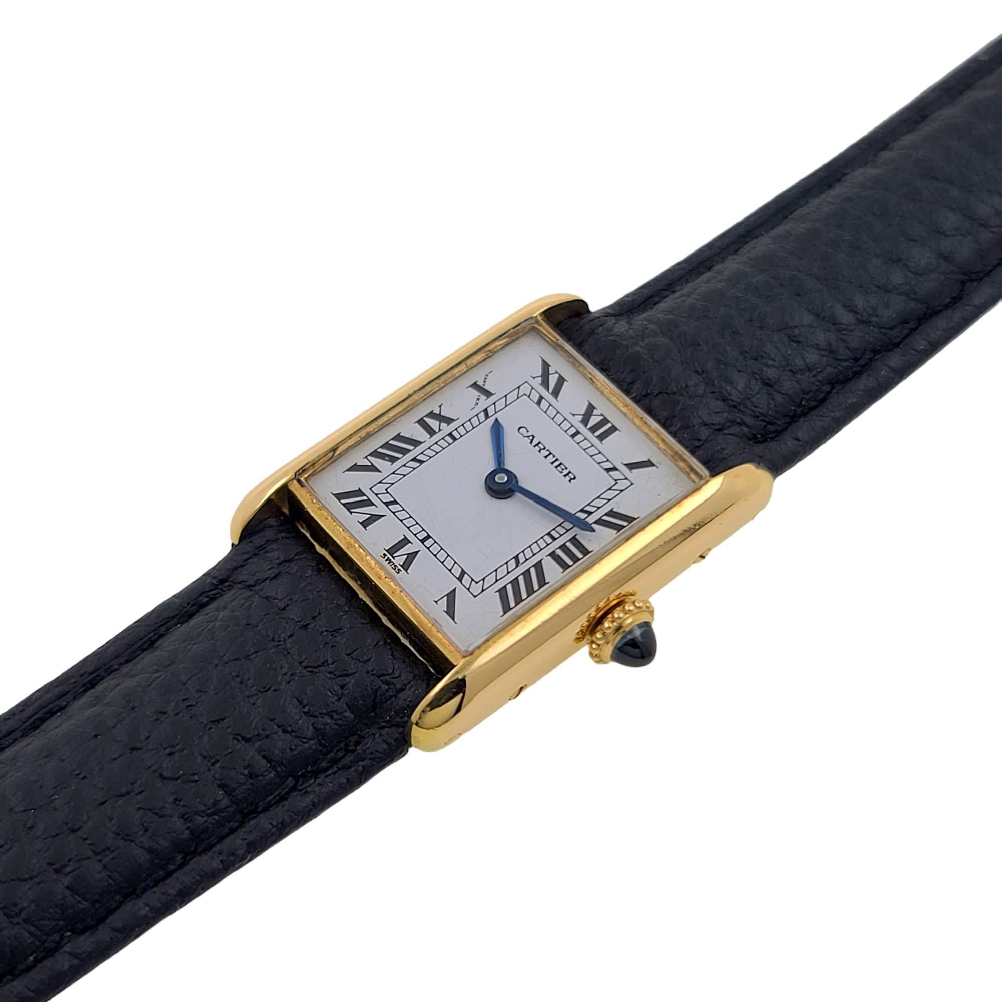 Women's Tank Louis Cartier LC 67117 18k Gold 1977 Sapphire Cabochon Railway 78087