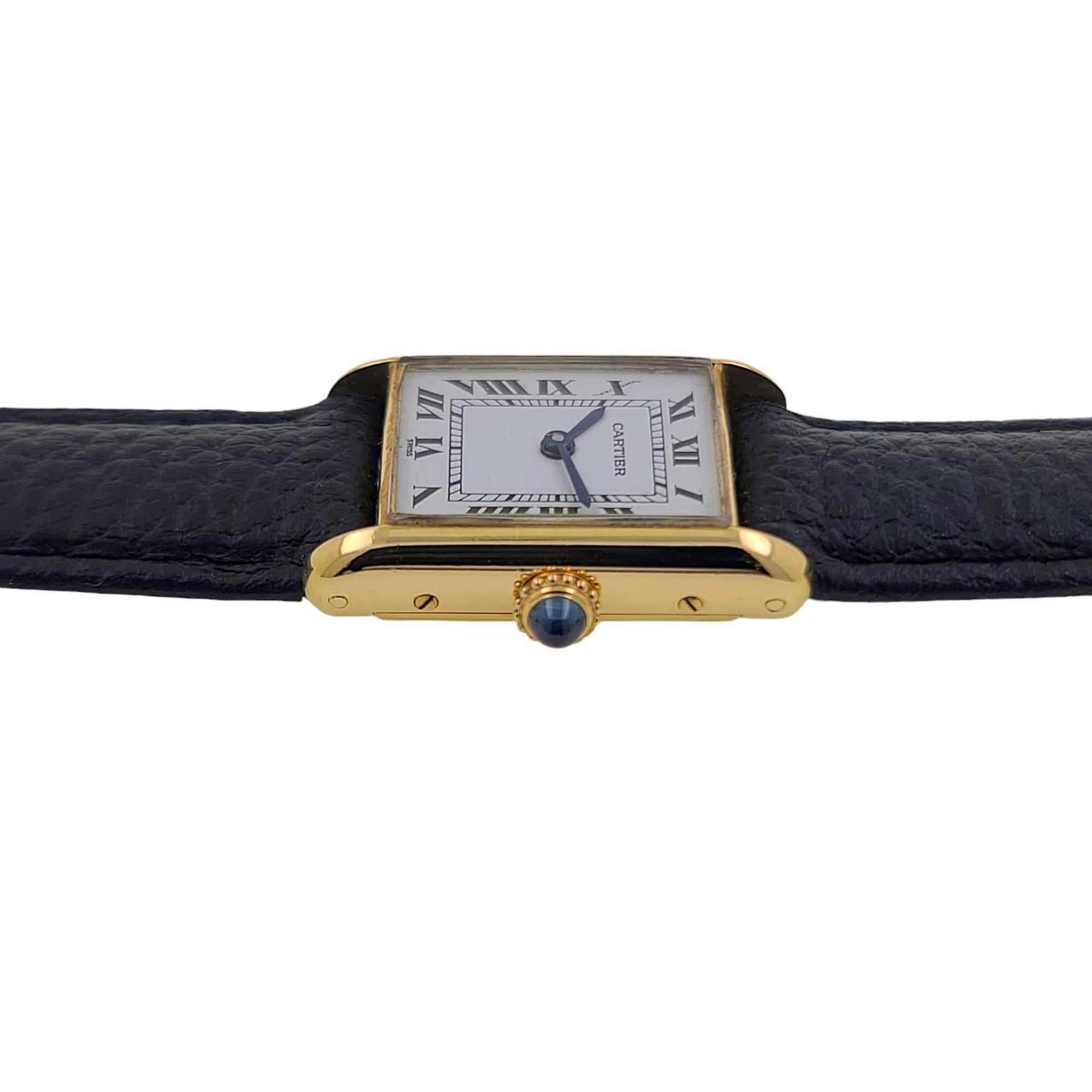 Tank Louis Cartier LC 67117 18k Gold 1977 Sapphire Cabochon Railway 78087 1