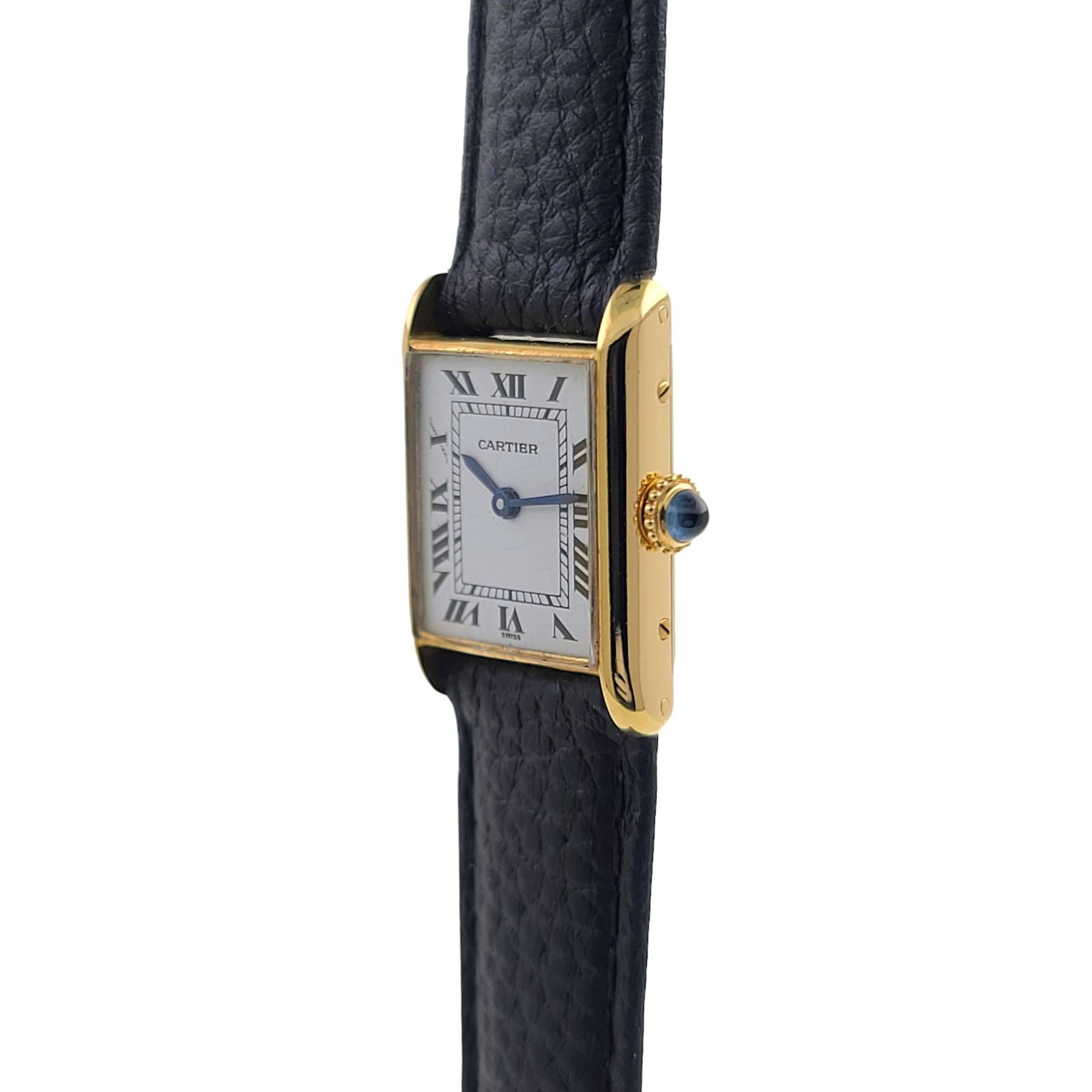 Tank Louis Cartier LC 67117 18k Gold 1977 Sapphire Cabochon Railway 78087 4