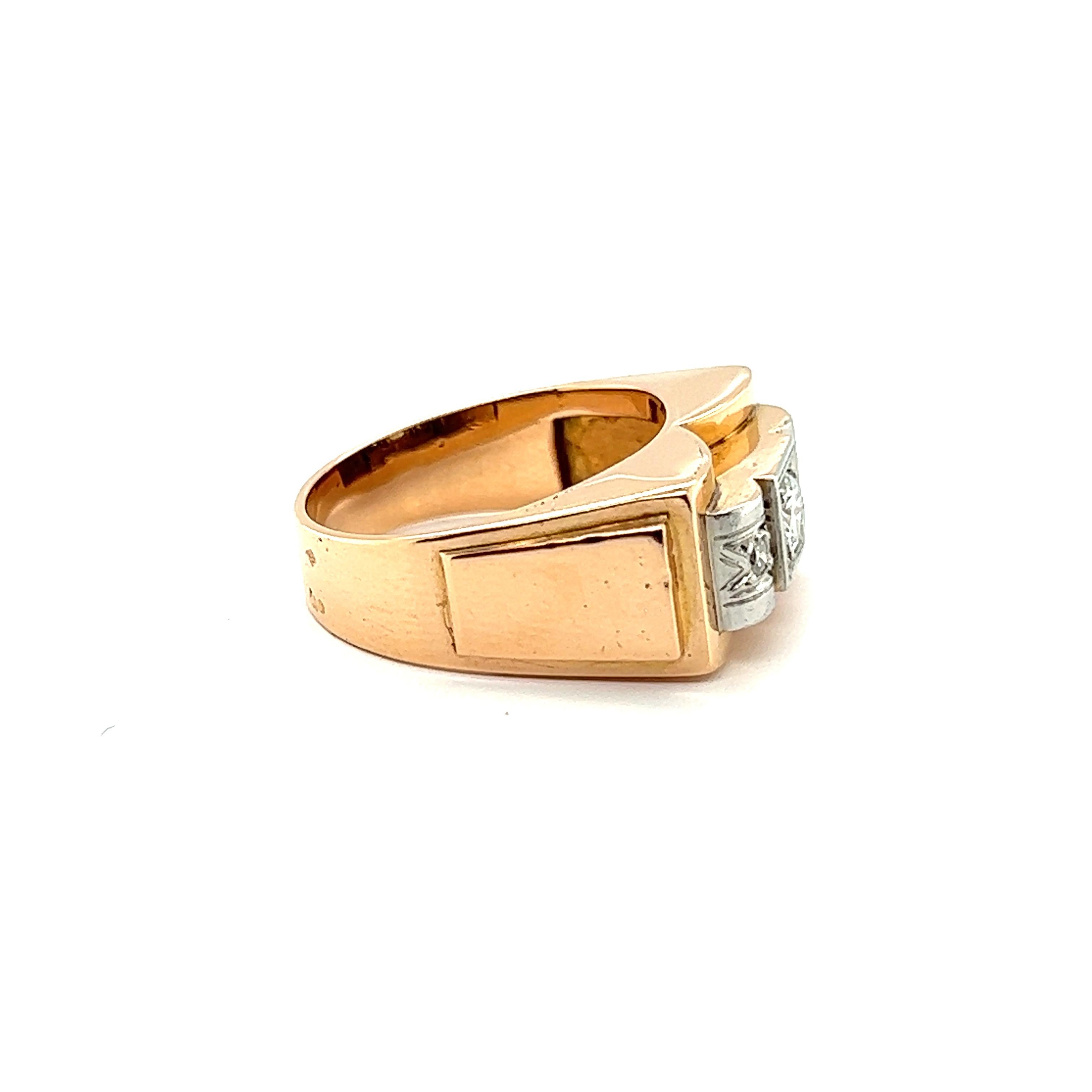 Art Deco Tank Ring Diamond Platinium Yellow Gold 18 Karat For Sale