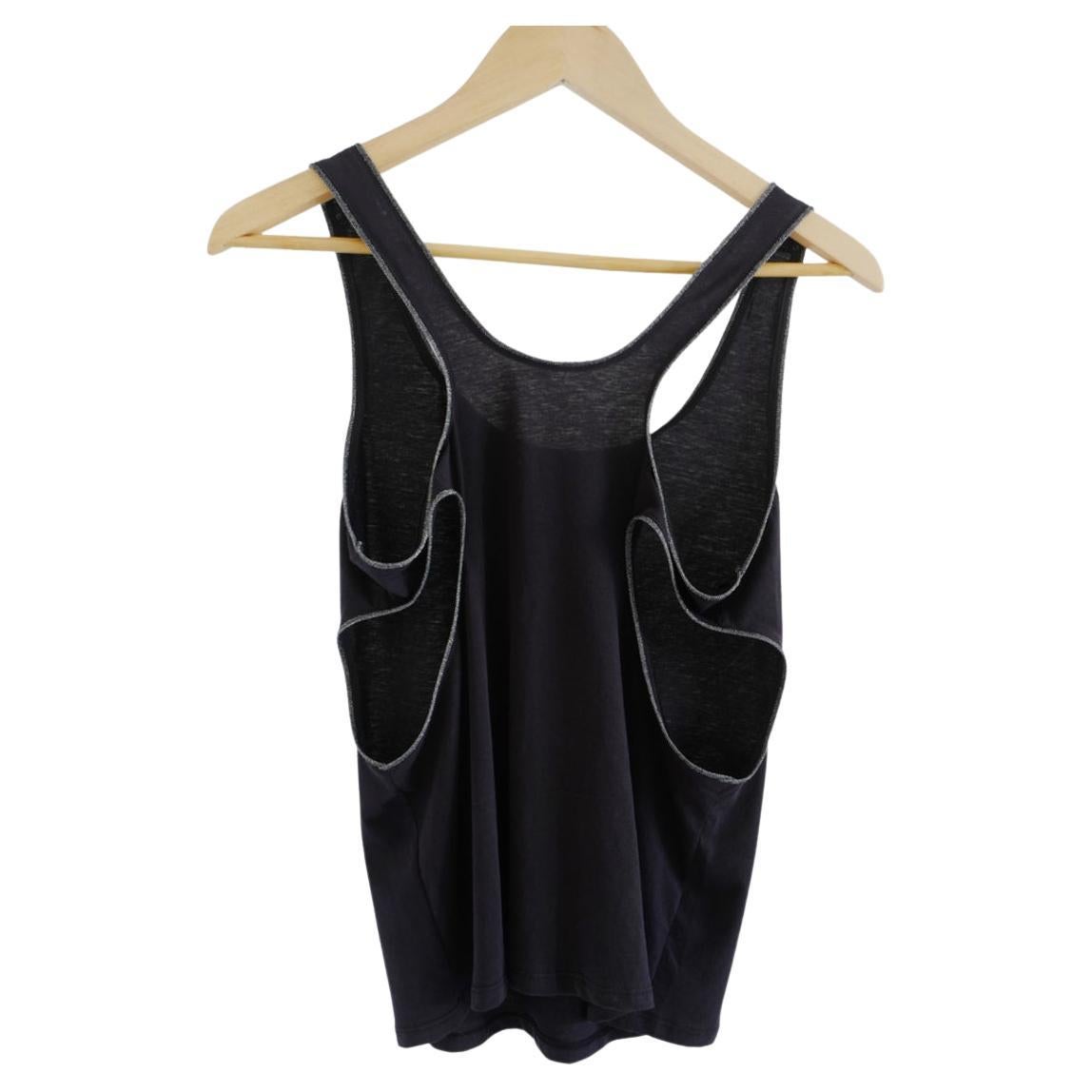 Tank Top Sleeveless Cut Out Cotton Black Silver Trims For Sale