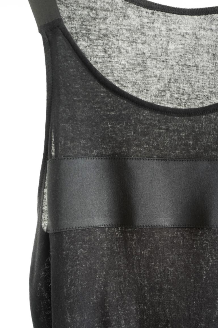 Sheer Slightly Transparent Tank Top Sleeveless in Ribbed Thin Cotton Black Silk Panel
Designer: J Dauphin
One of a kind

Size: Small

Available for immediate delivery
