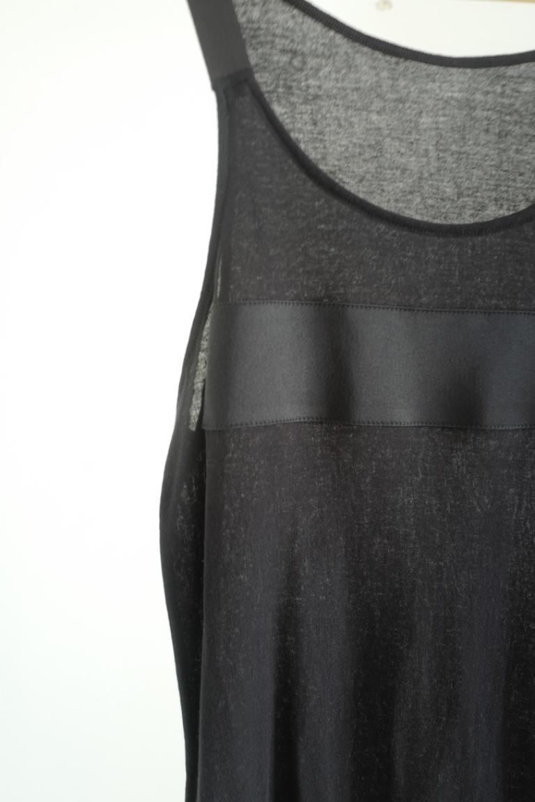 Tank Top Sleeveless Sheer Cotton Black Silk Panel In New Condition For Sale In Los Angeles, CA