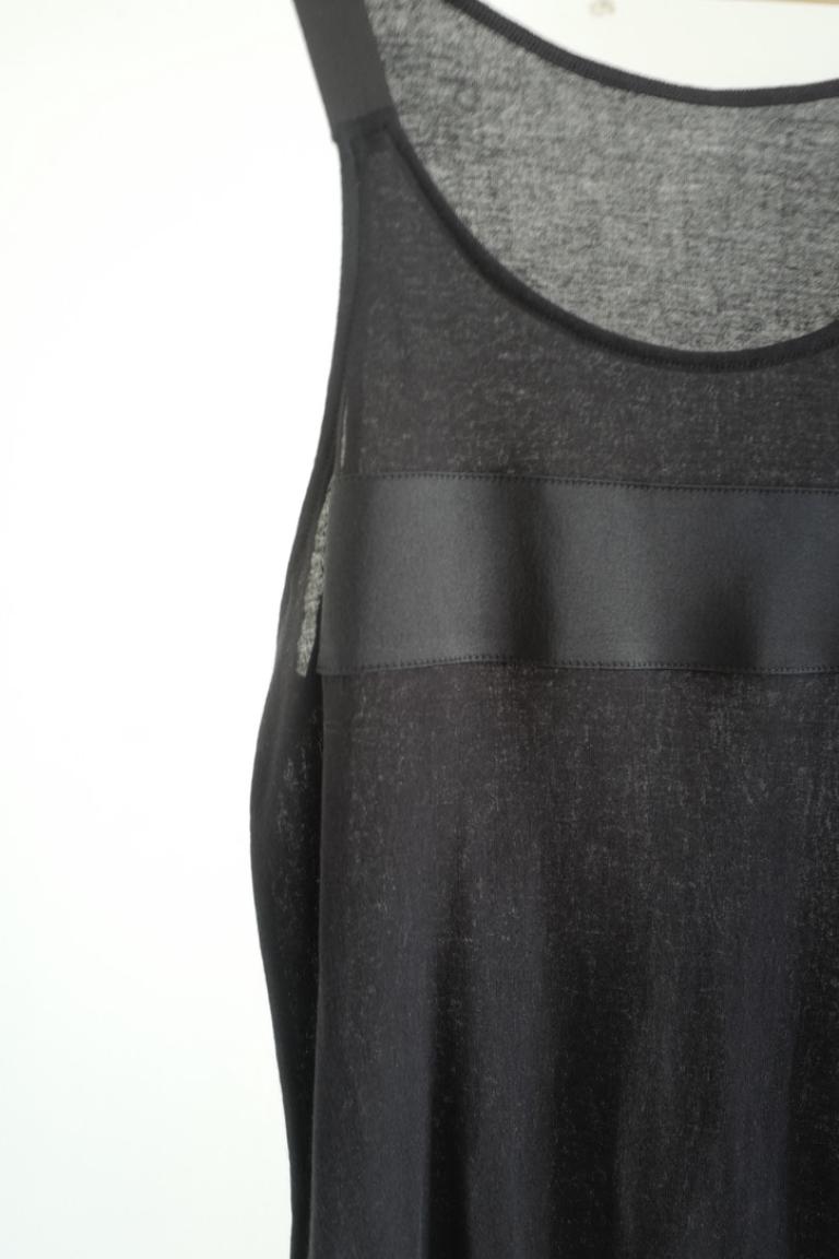 Women's Tank Top Sleeveless Sheer Cotton Black Silk Panel For Sale