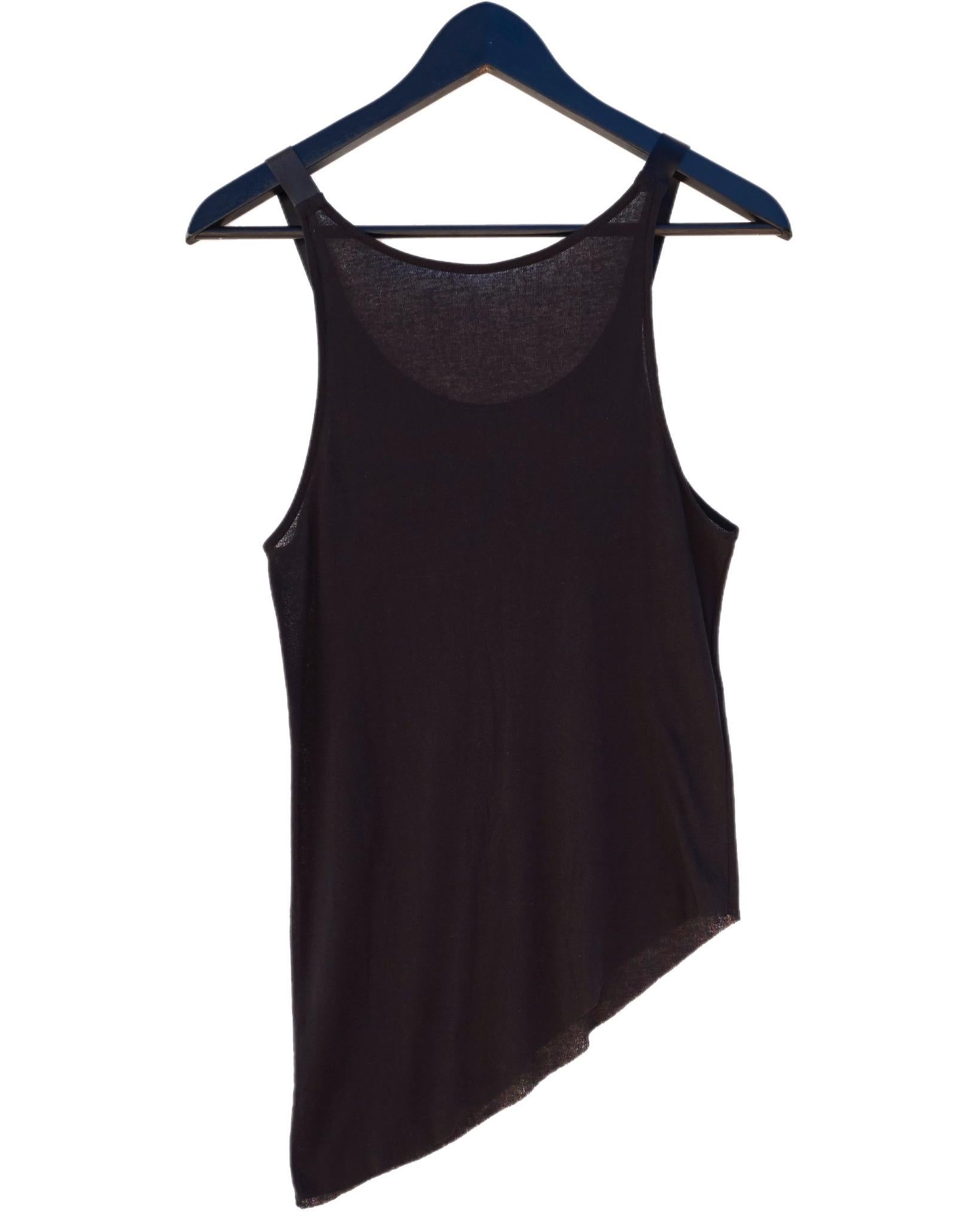 Tank Top Sleeveless Sheer Cotton Black Silk Panel For Sale 1