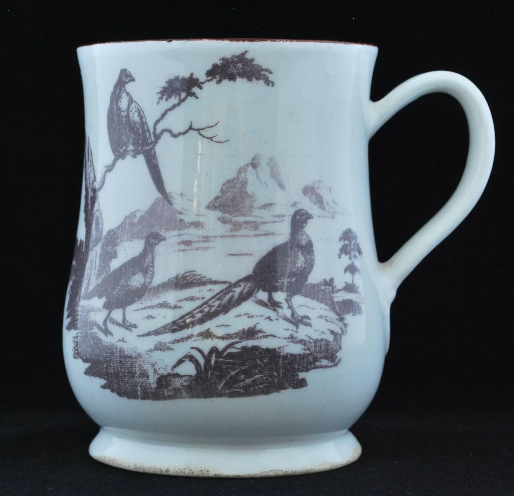 Pint mug, in baluster form, decorated with early transfer prints of pheasants and two sheep. Transfer printing on bow porcelain is very rare.

Prov: Taylor Coll; Winifred Williams, UK, 1967; the Geoffrey W. Capell Collection; Mrs W. D. Dickson