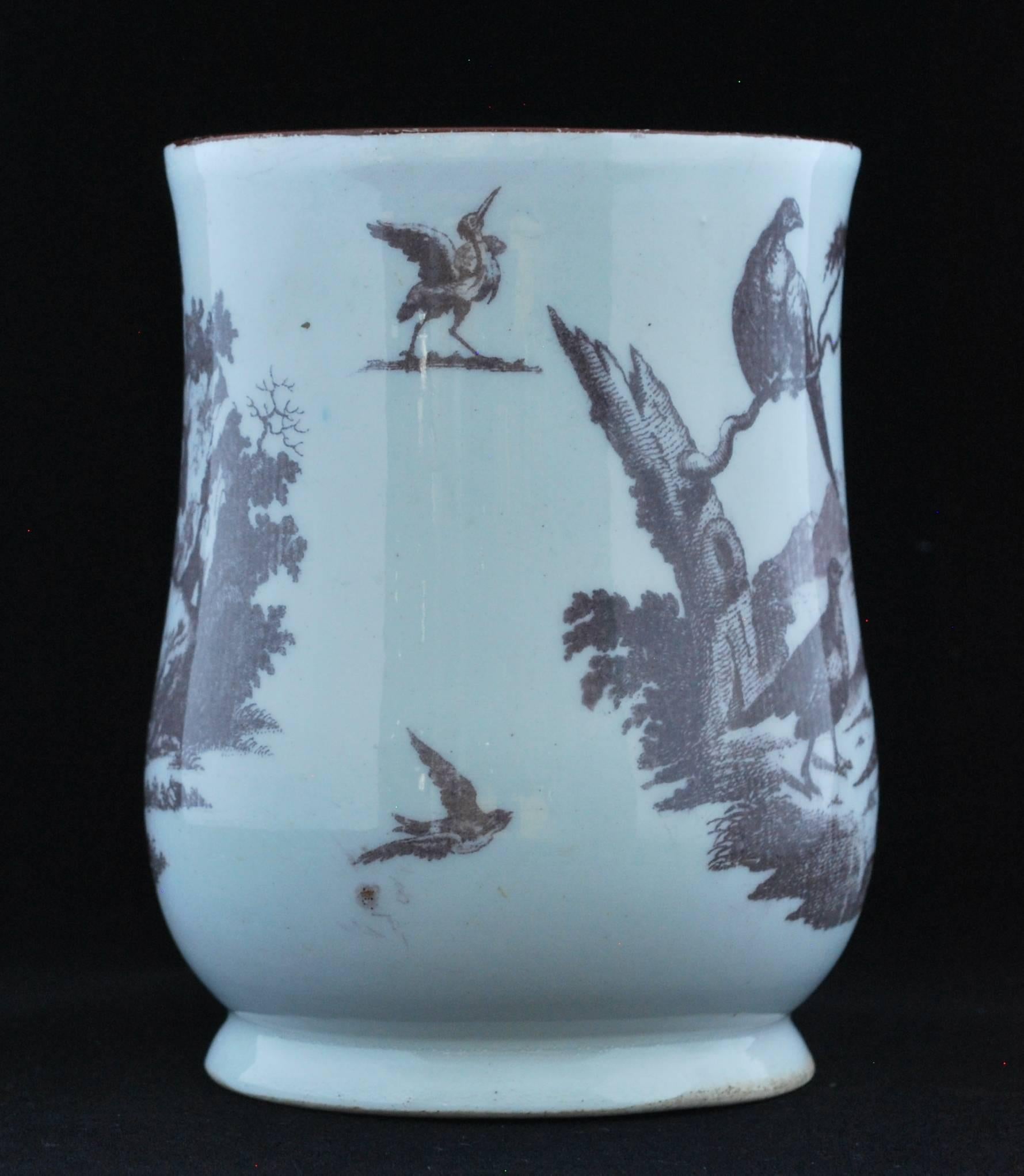 English Tankard with Printed Decoration, Bow Porcelain Factory, circa 1758 For Sale