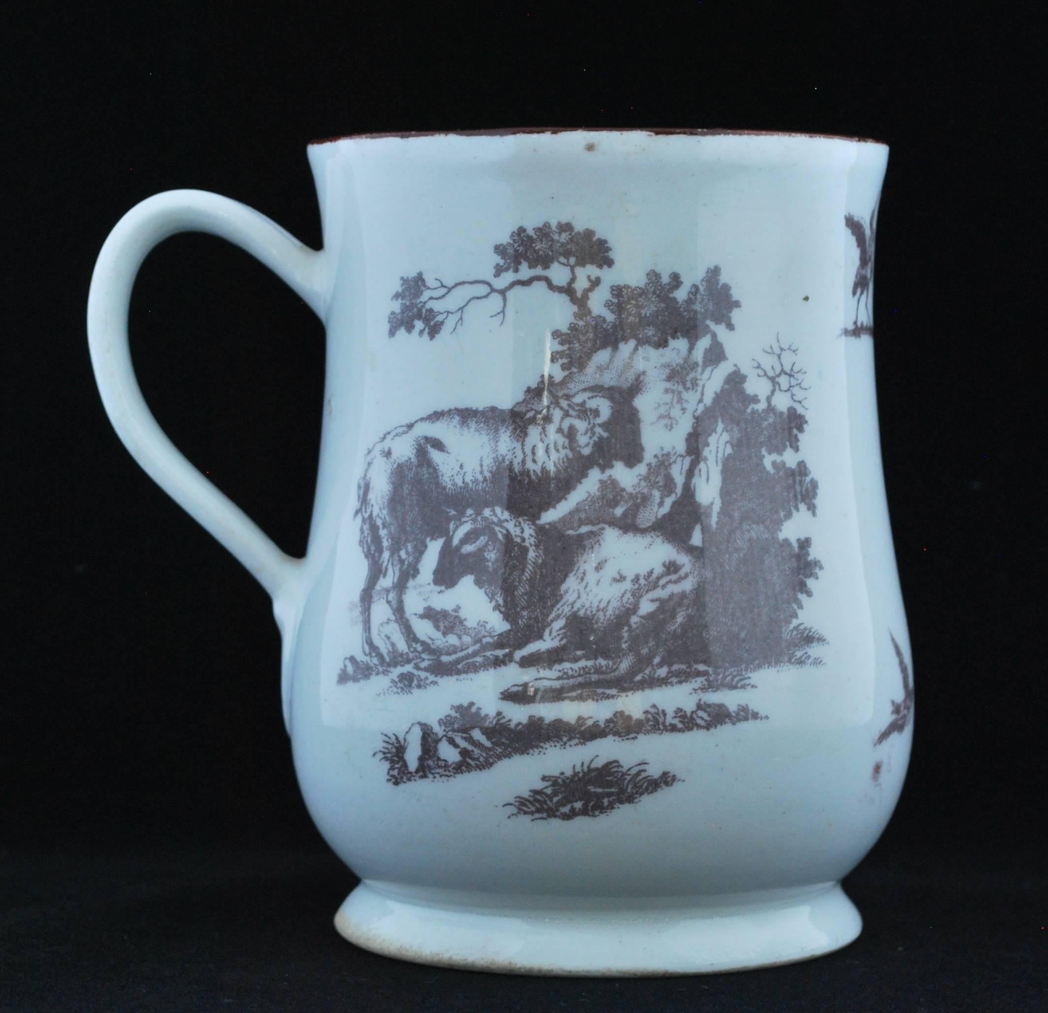 Anglais Chope avec décoration imprimée, Bow Porcelain Factory, vers 1758 en vente