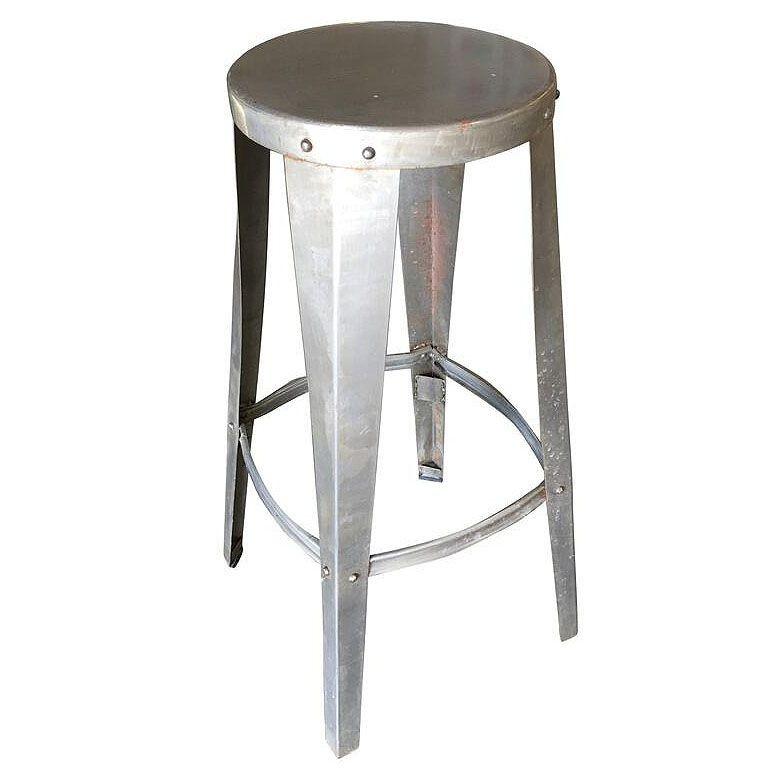 American Tanker Brushed Steel Metal Industrial Work Stool, Pair For Sale