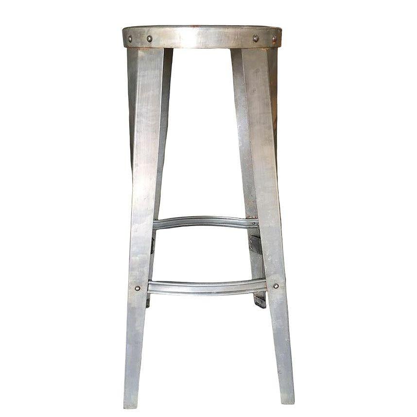 Tanker Brushed Steel Metal Industrial Work Stool, Pair In Good Condition For Sale In Van Nuys, CA
