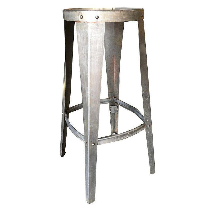Contemporary Tanker Brushed Steel Metal Industrial Work Stool, Pair For Sale