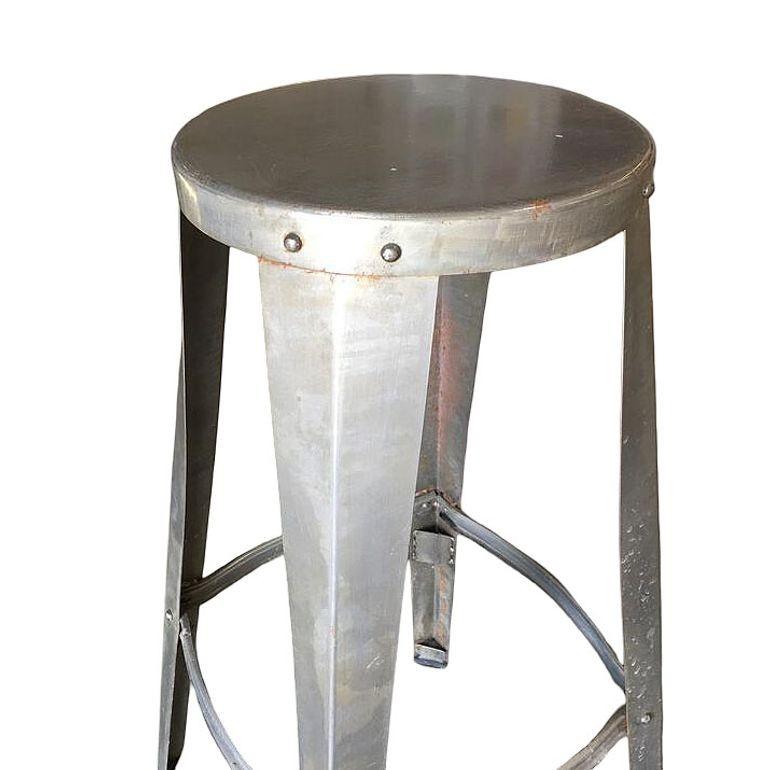 Tanker Brushed Steel Metal Industrial Work Stool, Pair For Sale 1