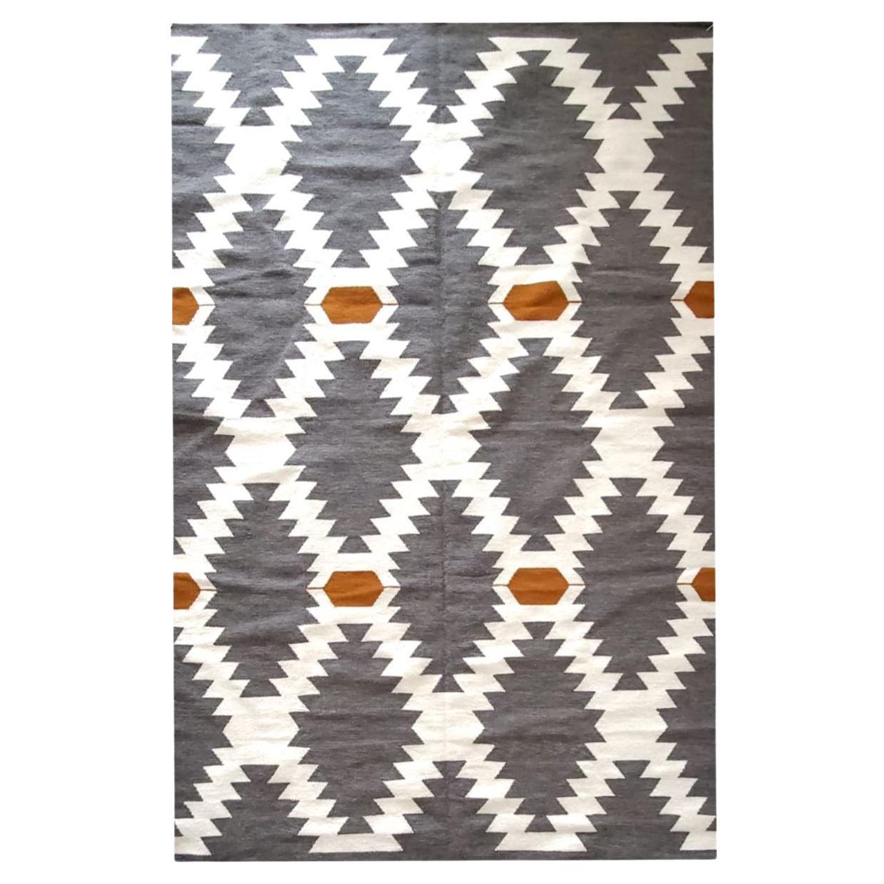 Tanned Gray, Cream, and Brown Beni Handwoven Kilim |  Living Room Area Rug