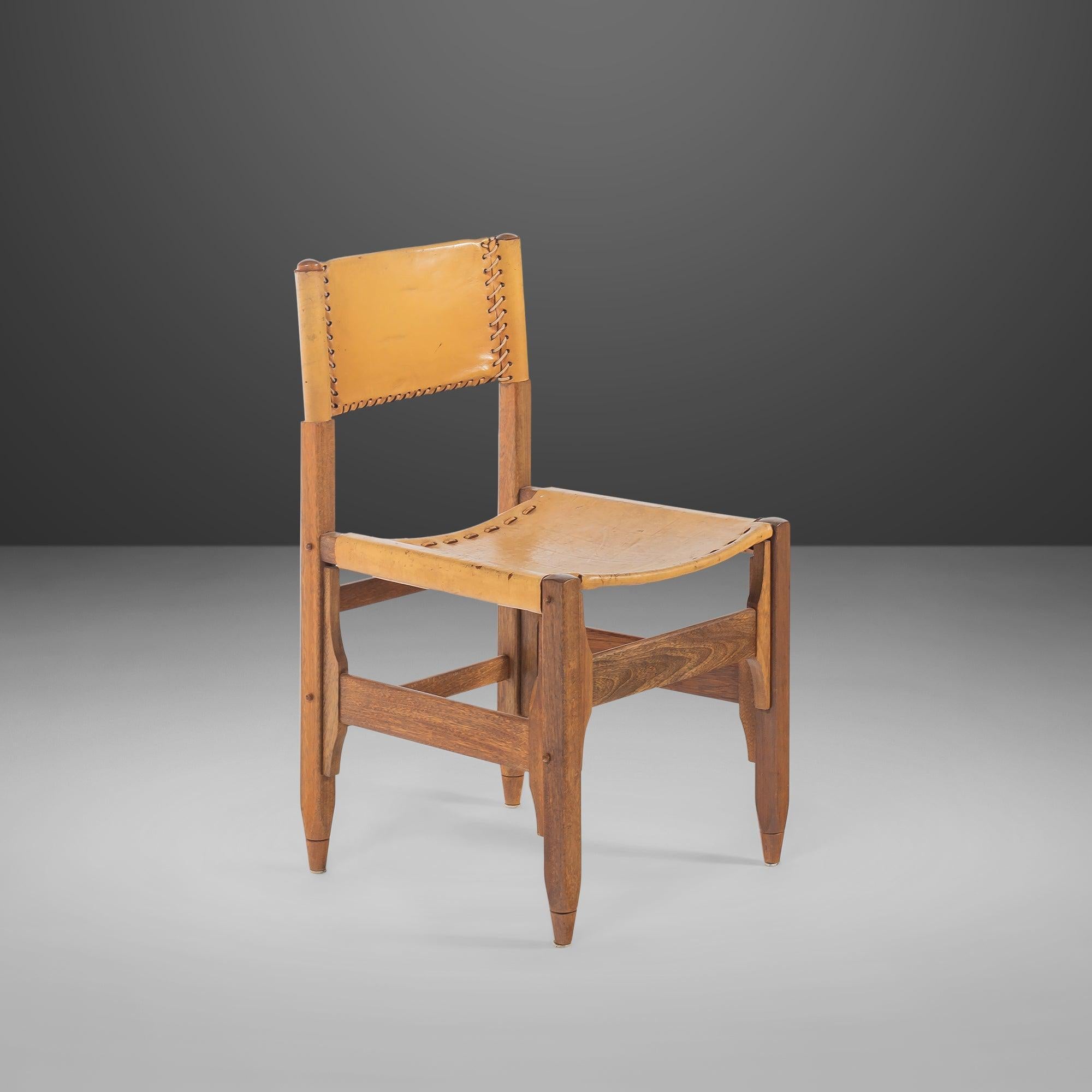 Tanned Saddle Leather Side Chair Designed by Biermann Werner for Arte Sano, 1960 In Distressed Condition For Sale In Deland, FL