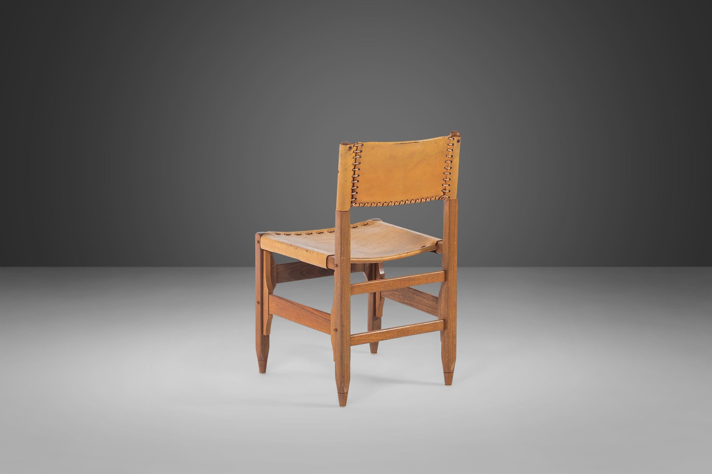 Walnut Tanned Saddle Leather Side Chair Designed by Biermann Werner for Arte Sano, 1960 For Sale