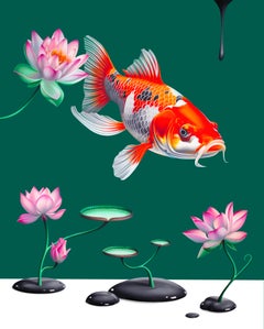 "Nocturnal Bloom" - Hyperrealistic Color Pencil & Airbrush Koi Painting, 2025