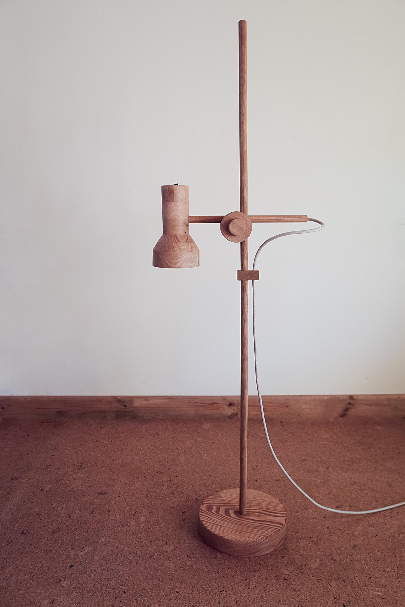 The Tannin Floor lamp was born from experiments dissecting and replicating vintage lamps, resulting in a perfect pairing of maturity and contemporary design. The lamp is made from sustainable woods that are naturally warm in tone, whilst the base is