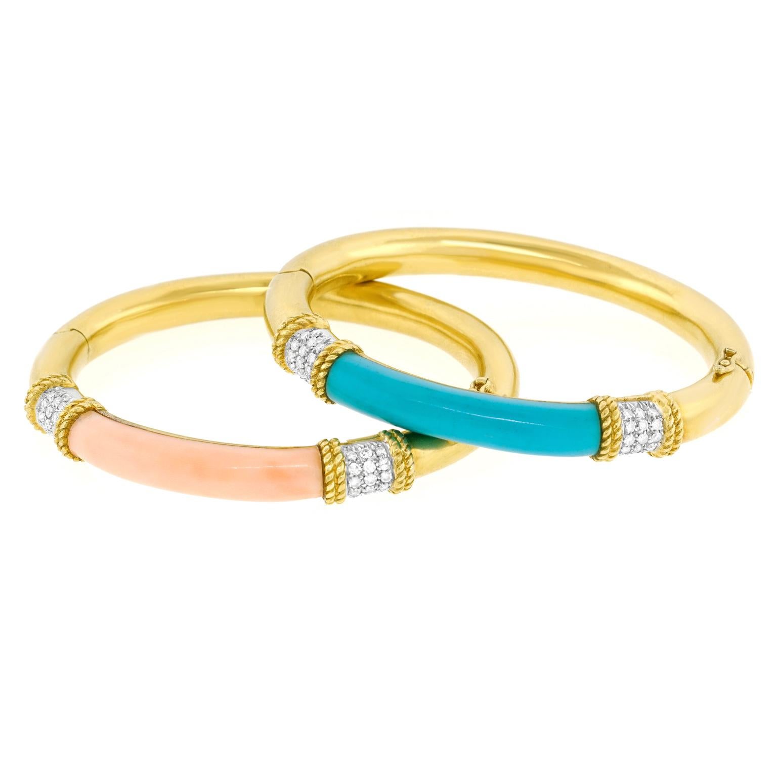 Bracciale Bangle in corallo e diamanti Tannler in vendita 3
