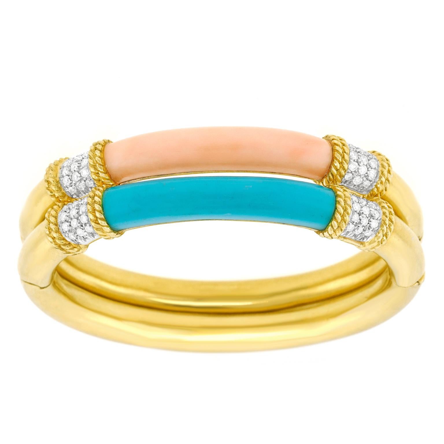 Bracciale Bangle in corallo e diamanti Tannler in vendita 4